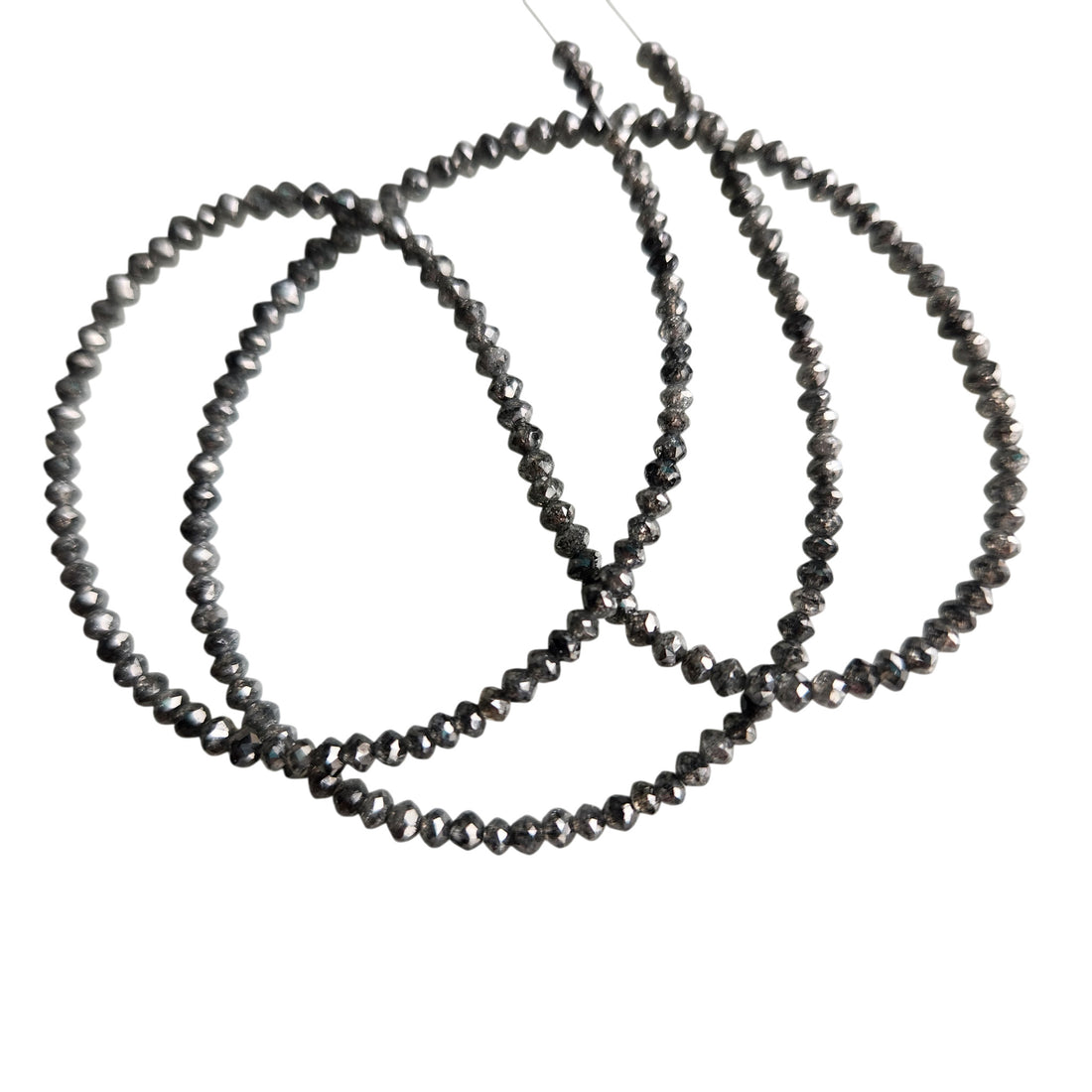 15.00 Ct Salt and Pepper Diamond Beads, Natural Gray Polished Round Loose Diamonds Beads 16" Strand Necklace Chain wt Clasp