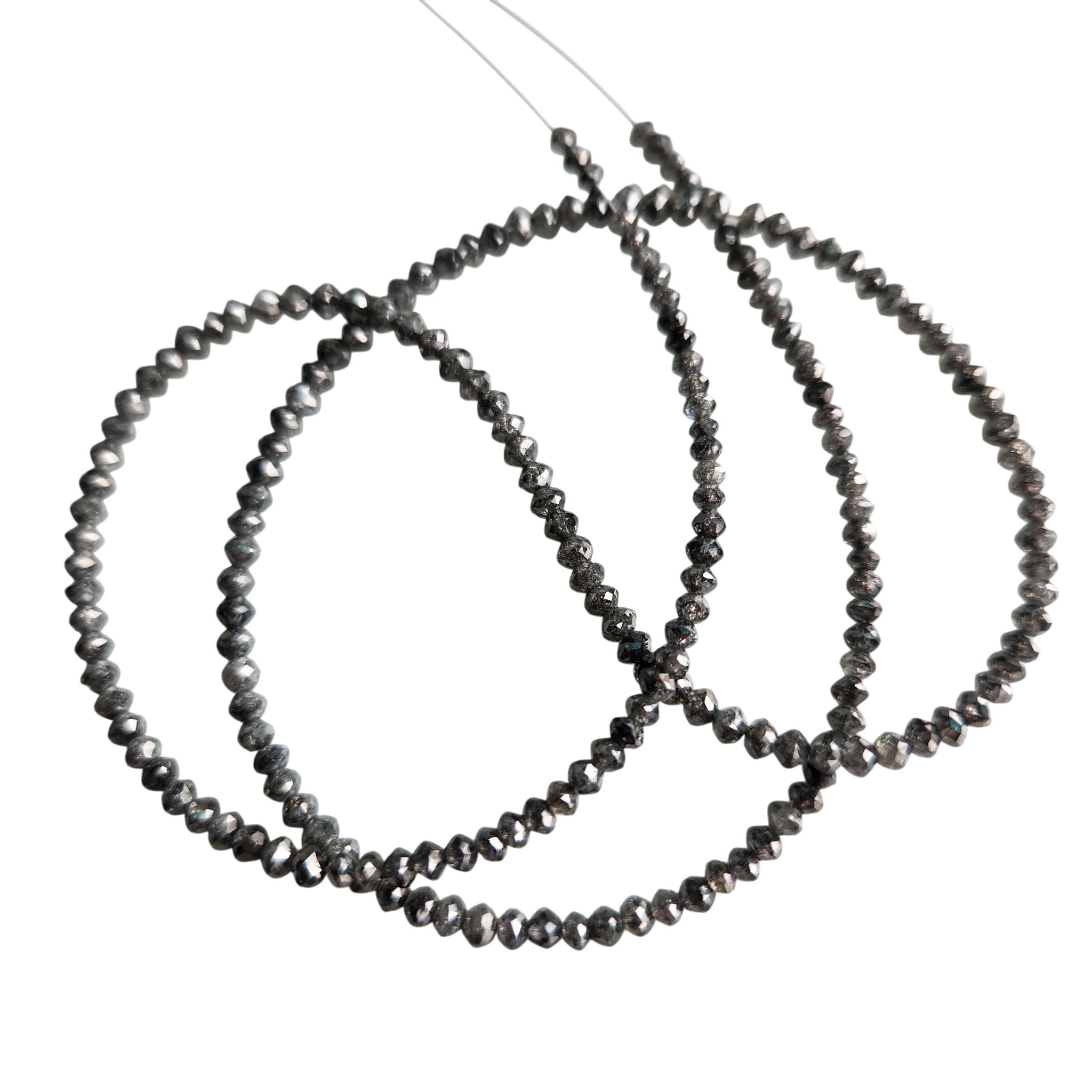 15.00 Ct Salt and Pepper Diamond Beads, Natural Gray Polished Round Loose Diamonds Beads 16" Strand Necklace Chain wt Clasp