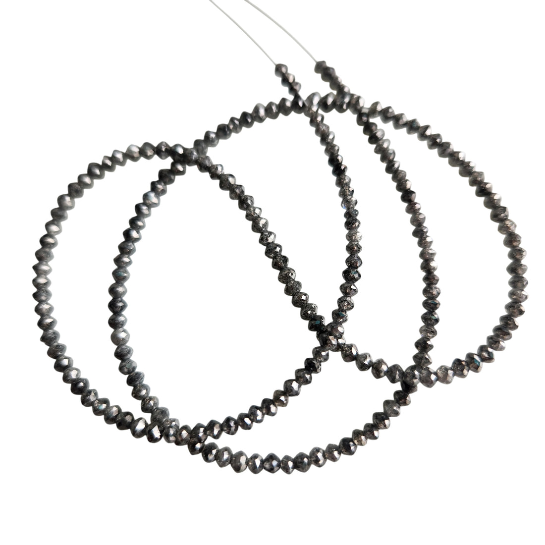 15.00 Ct Salt and Pepper Diamond Beads, Natural Gray Polished Round Loose Diamonds Beads 16" Strand Necklace Chain wt Clasp