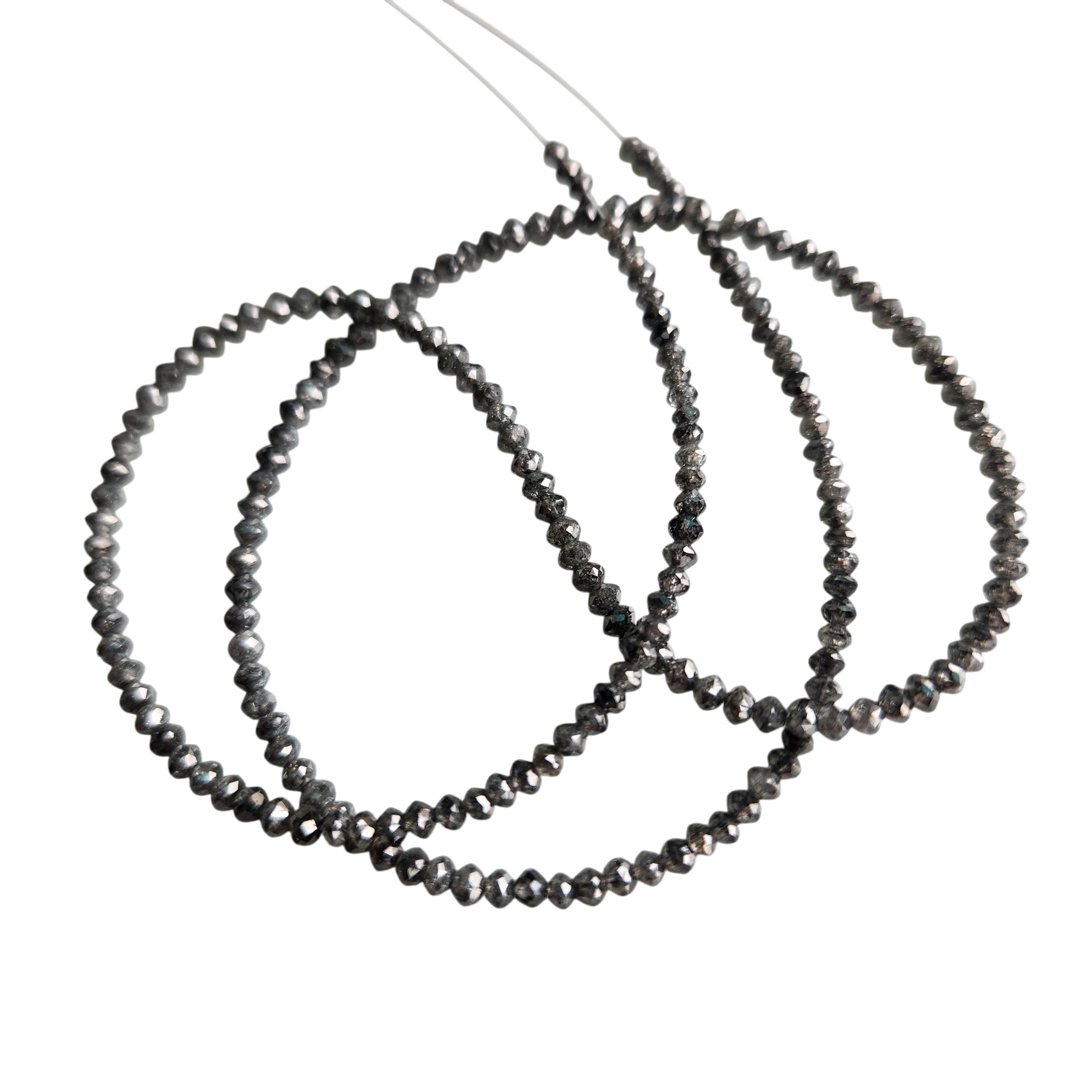 15.00 Ct Salt and Pepper Diamond Beads, Natural Gray Polished Round Loose Diamonds Beads 16" Strand Necklace Chain wt Clasp