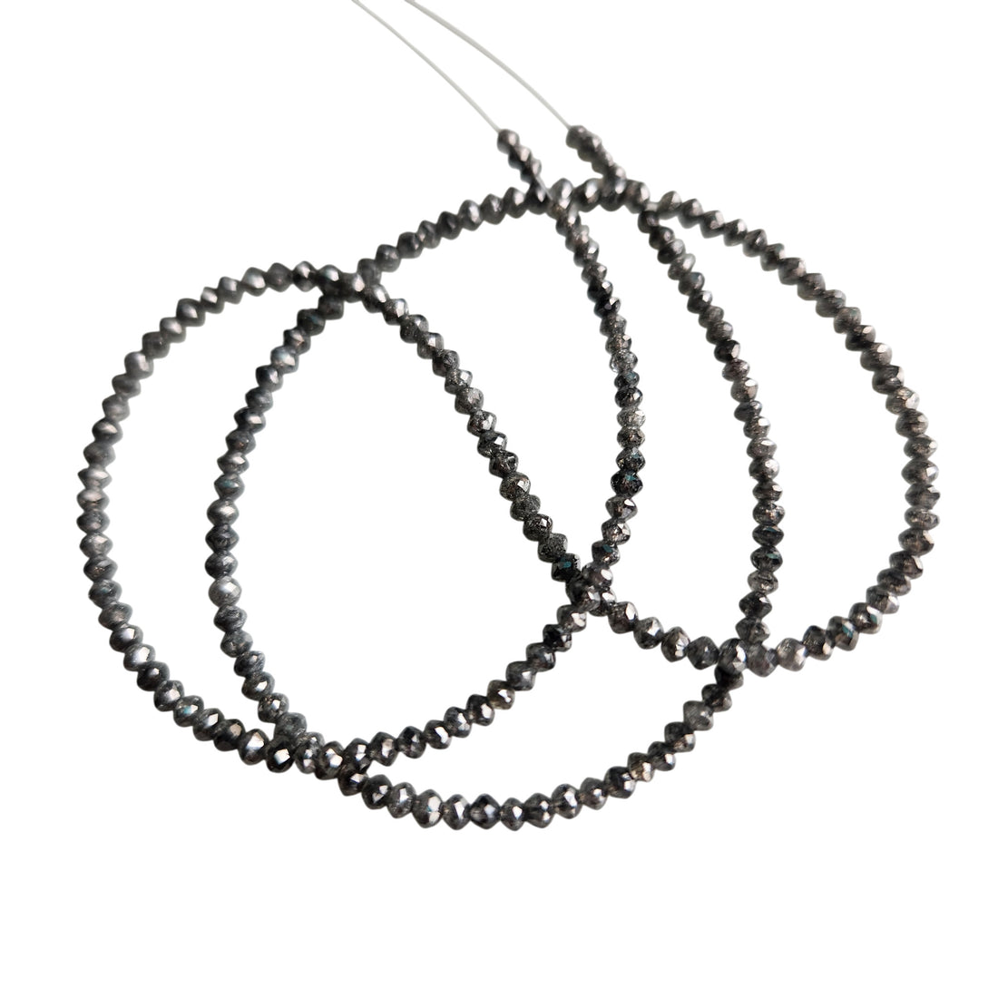 15.00 Ct Salt and Pepper Diamond Beads, Natural Gray Polished Round Loose Diamonds Beads 16" Strand Necklace Chain wt Clasp