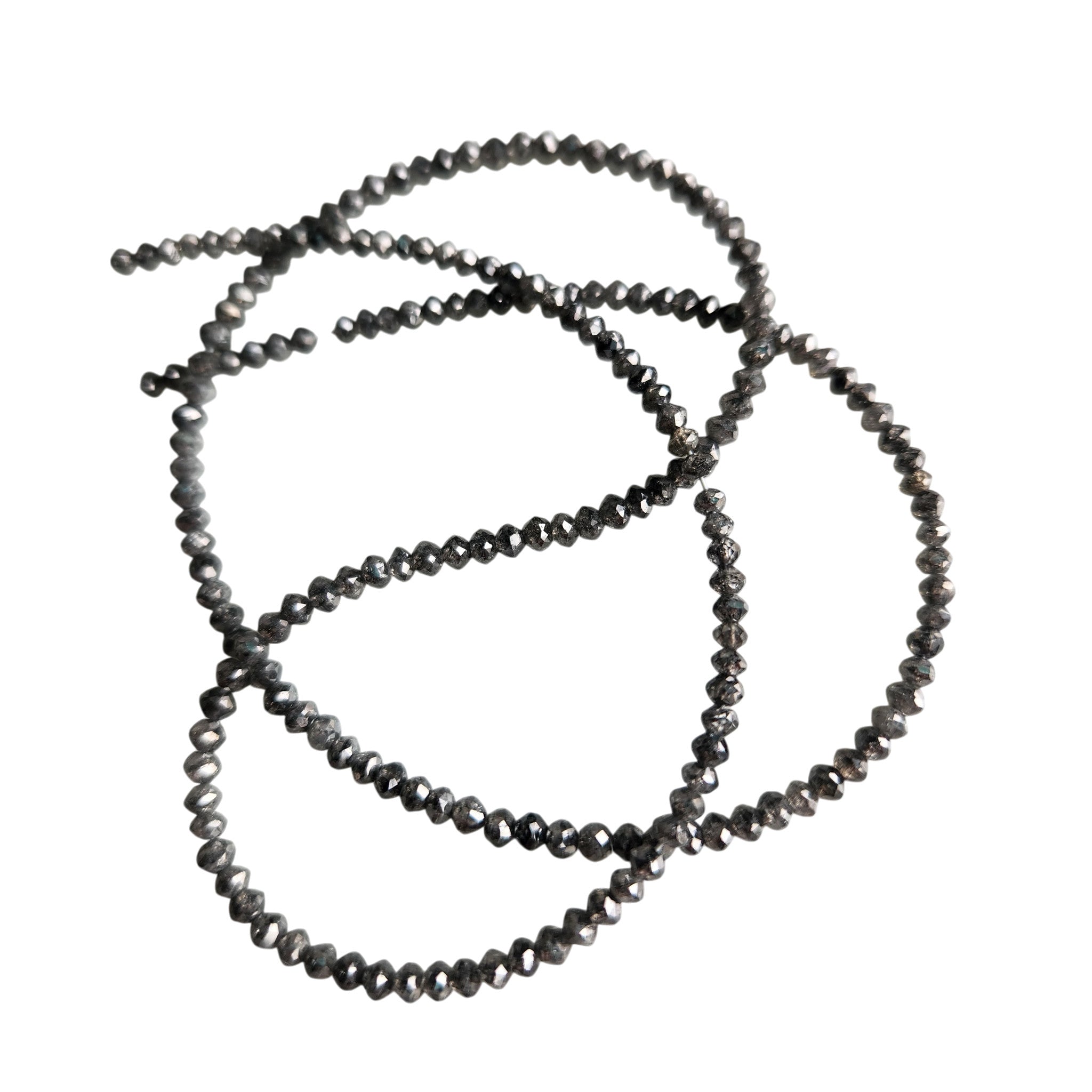 15.00 Ct Salt and Pepper Diamond Beads, Natural Gray Polished Round Loose Diamonds Beads 16" Strand Necklace Chain wt Clasp