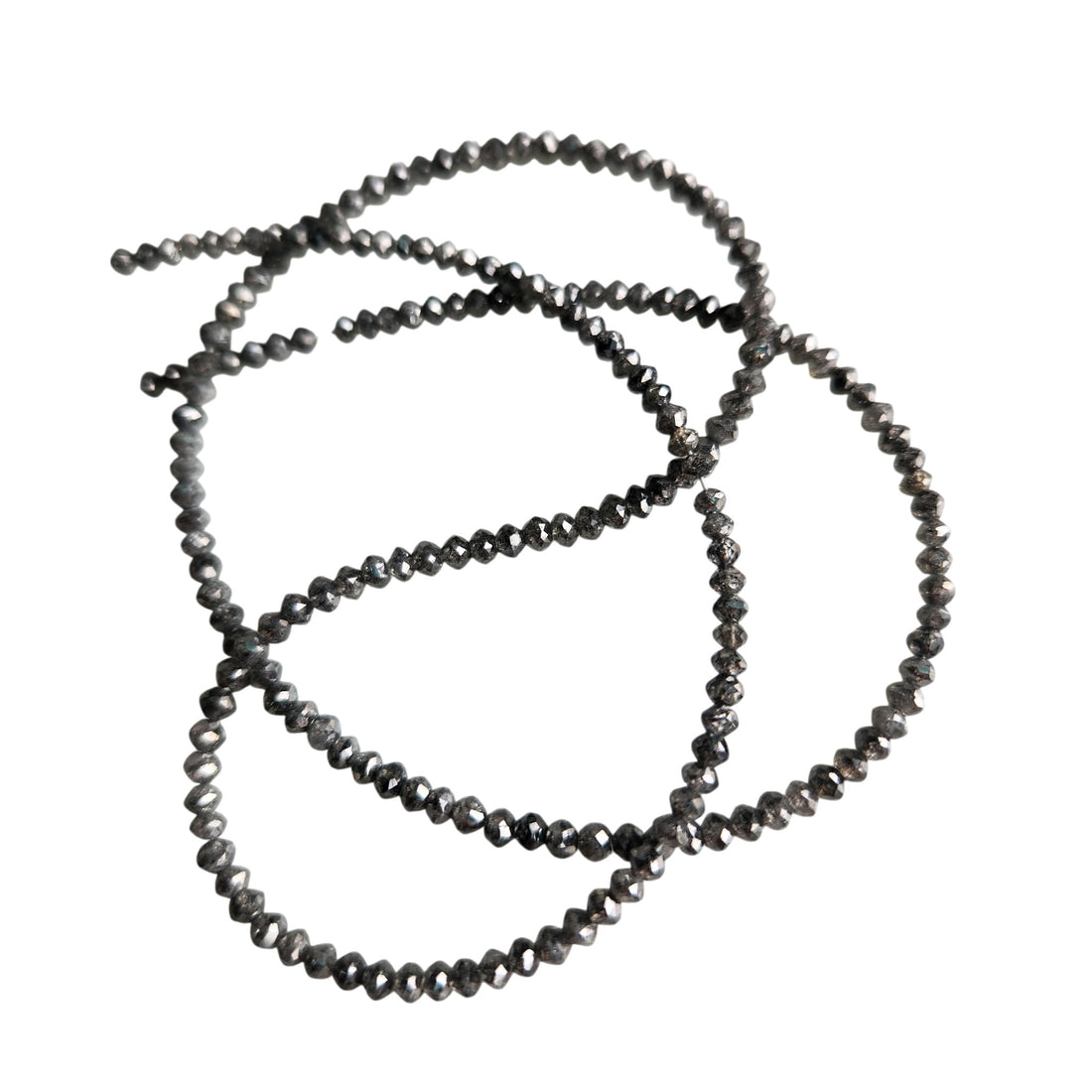 15.00 Ct Salt and Pepper Diamond Beads, Natural Gray Polished Round Loose Diamonds Beads 16" Strand Necklace Chain wt Clasp