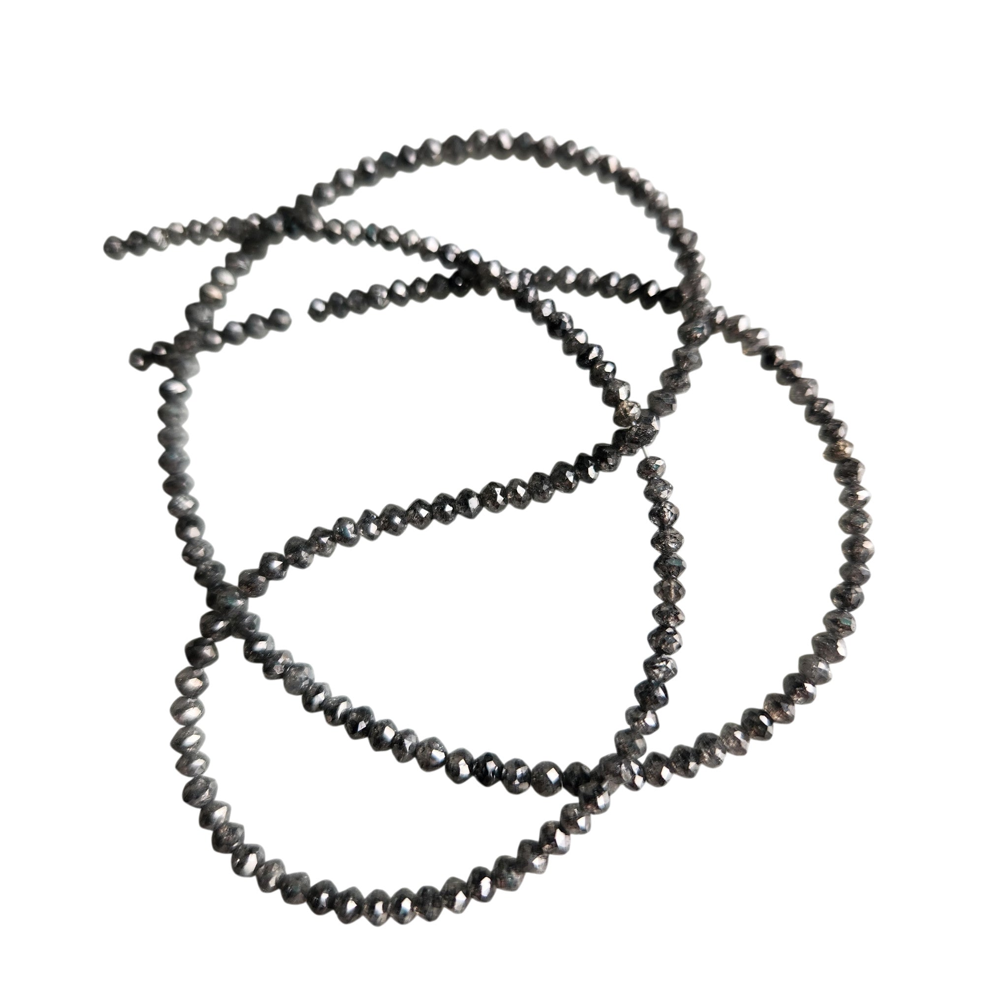 15.00 Ct Salt and Pepper Diamond Beads, Natural Gray Polished Round Loose Diamonds Beads 16" Strand Necklace Chain wt Clasp