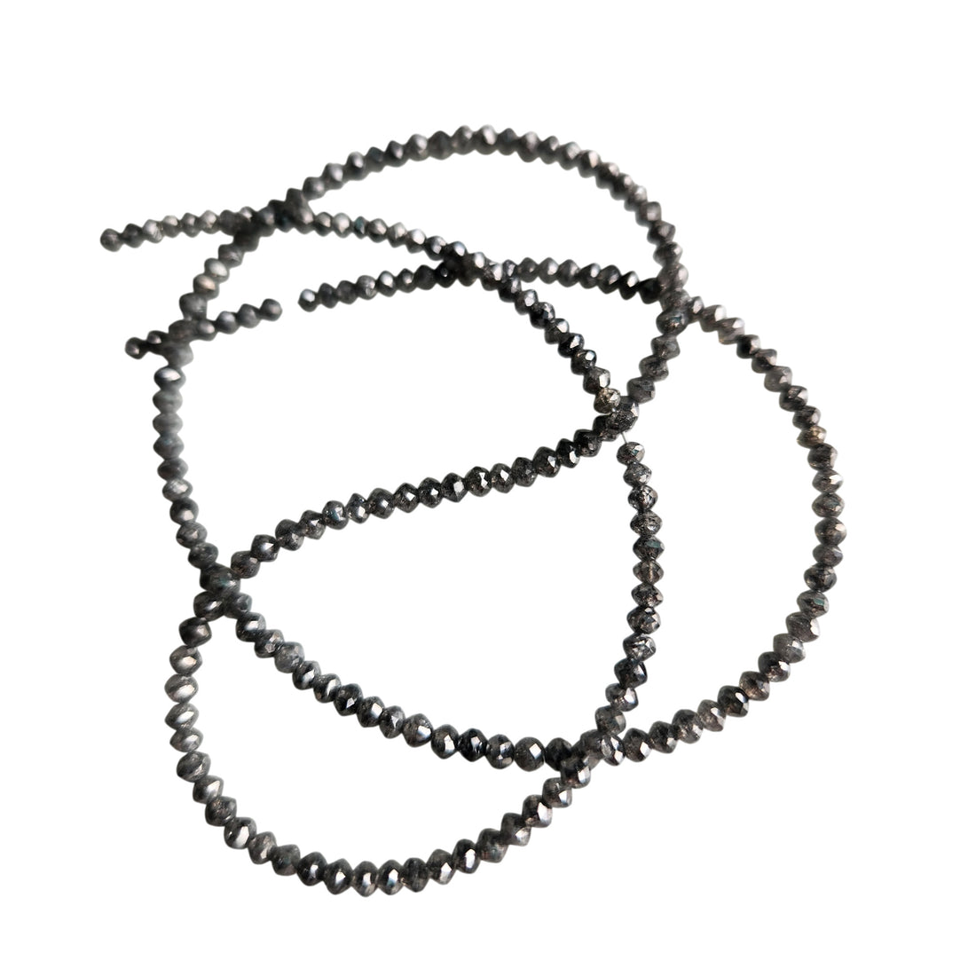 15.00 Ct Salt and Pepper Diamond Beads, Natural Gray Polished Round Loose Diamonds Beads 16" Strand Necklace Chain wt Clasp