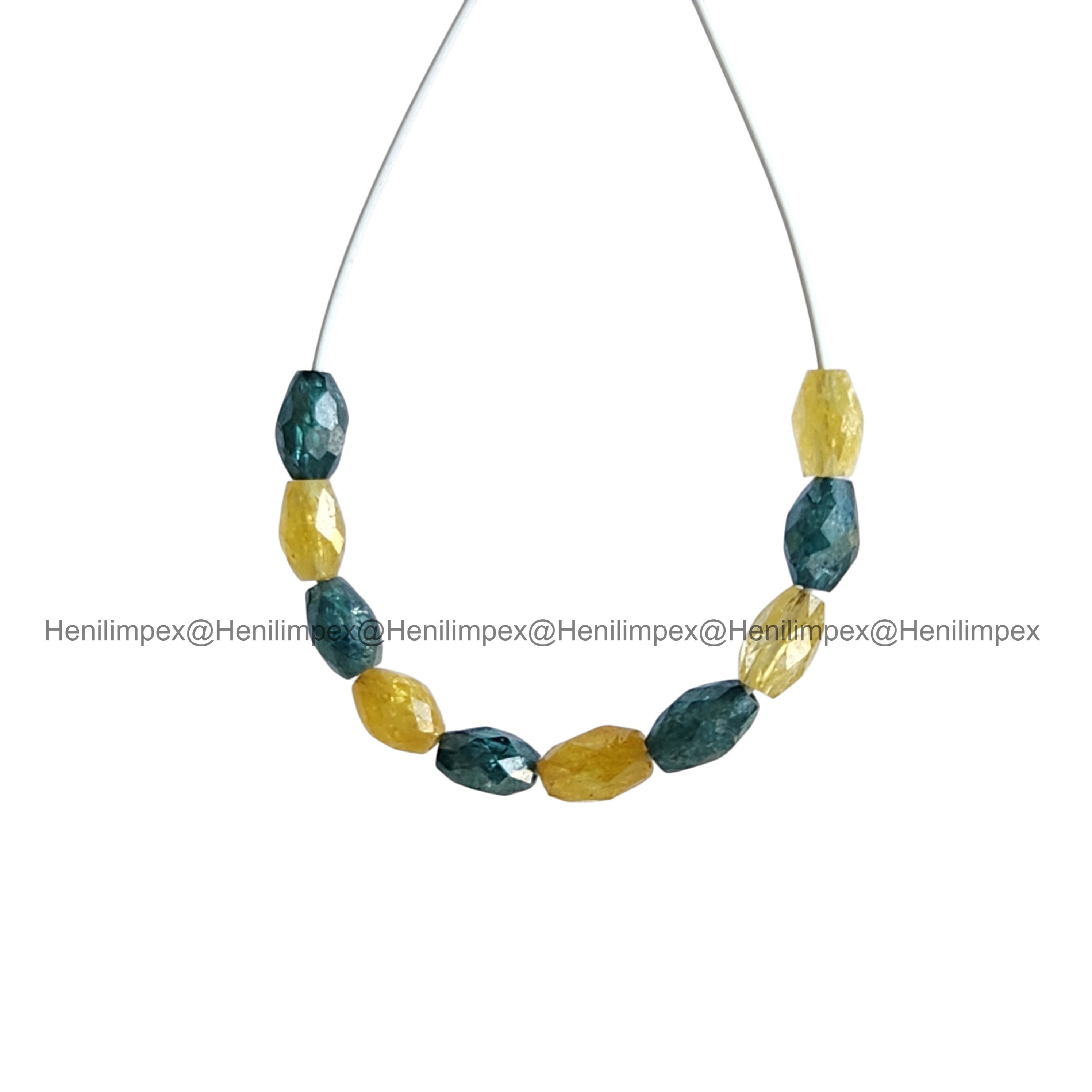 1.04 Ct 2.00-3.00 MM Natural Yellow Blue Color Drums Loose Diamond Beads wt Drilled Hole for Necklace