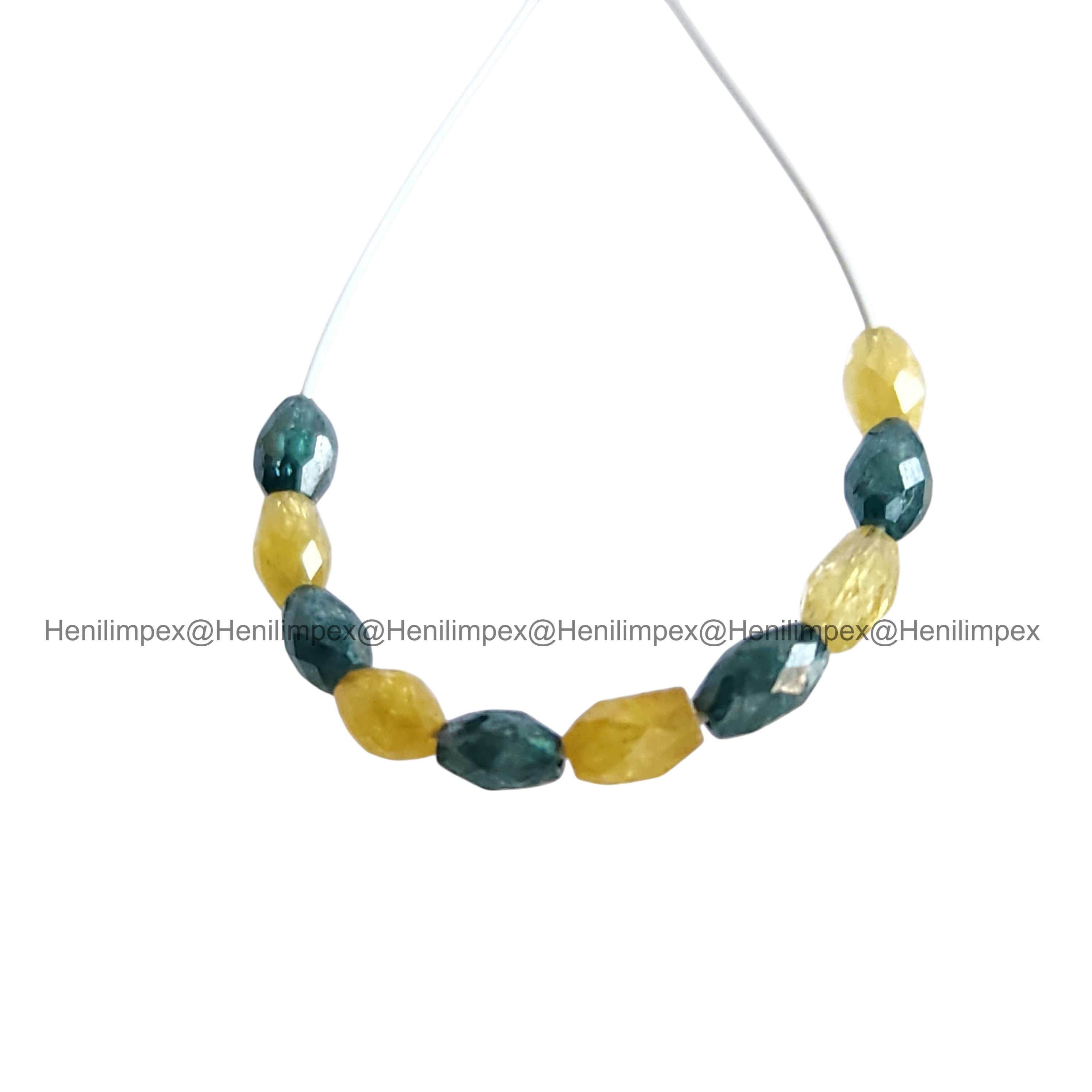1.04 Ct 2.00-3.00 MM Natural Yellow Blue Color Drums Loose Diamond Beads wt Drilled Hole for Necklace