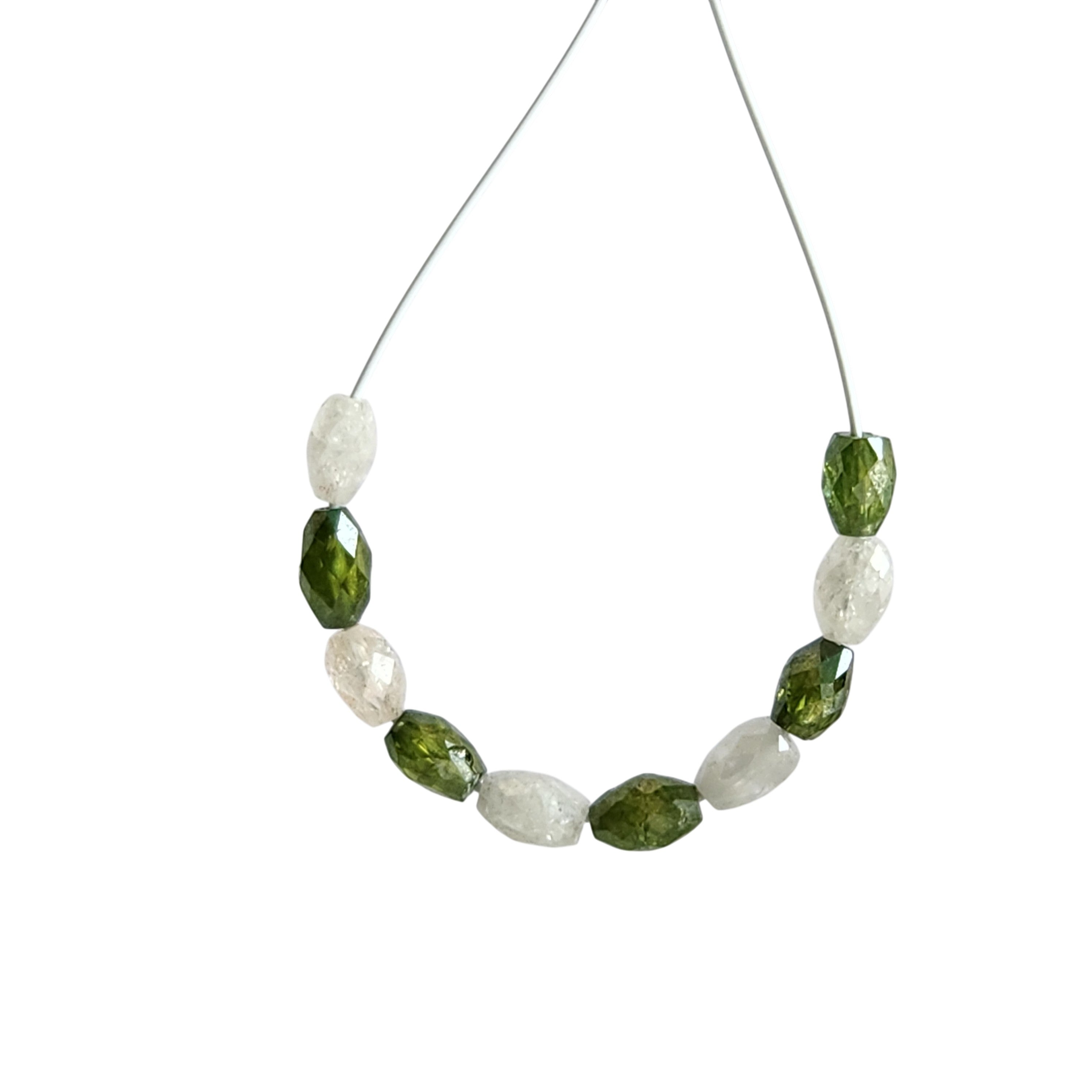 5.04 Ct Lot 3.00-4.00 MM Natural White Green Color Drums Loose Diamond Beads wt Drilled Hole for Necklace
