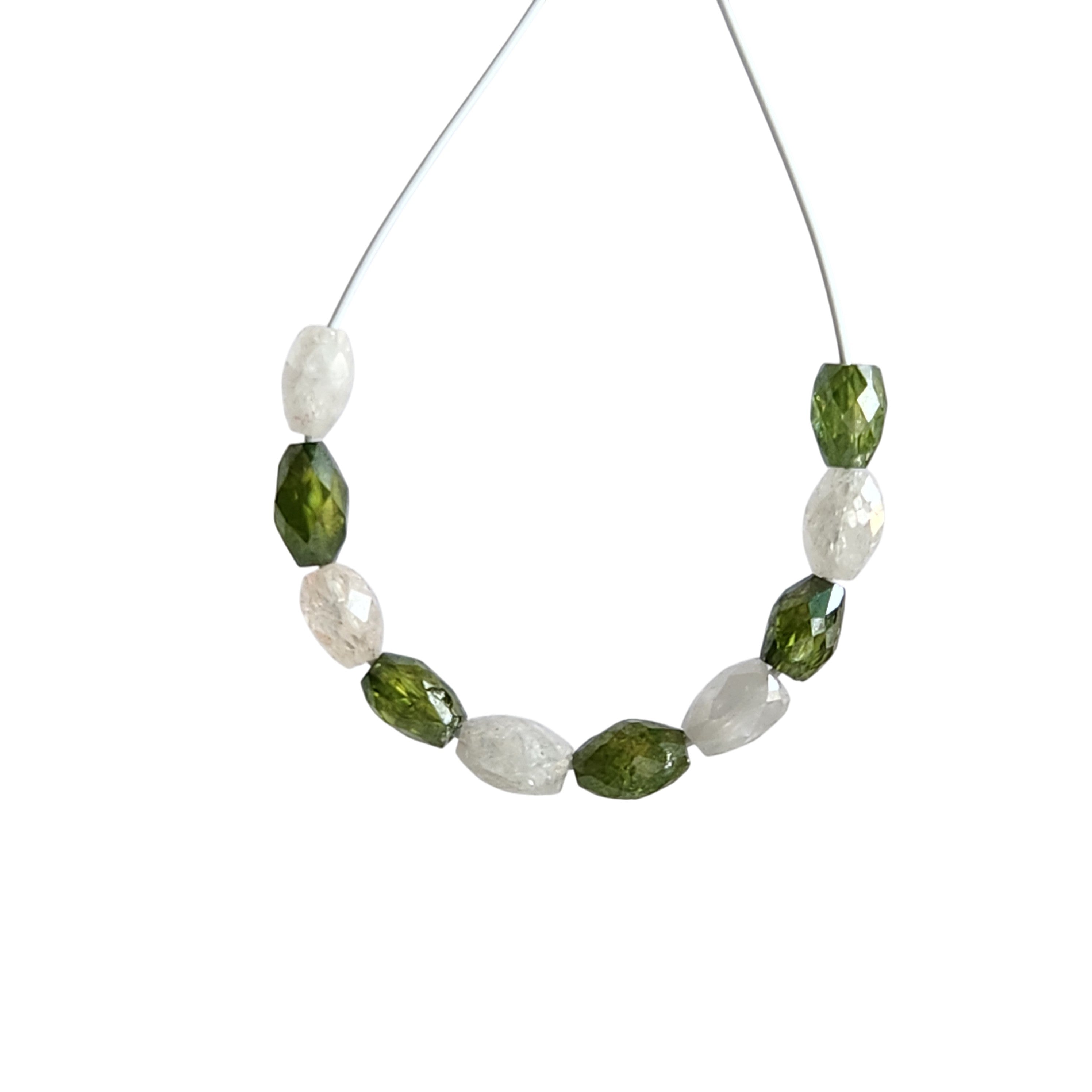 5.04 Ct Lot 3.00-4.00 MM Natural White Green Color Drums Loose Diamond Beads wt Drilled Hole for Necklace