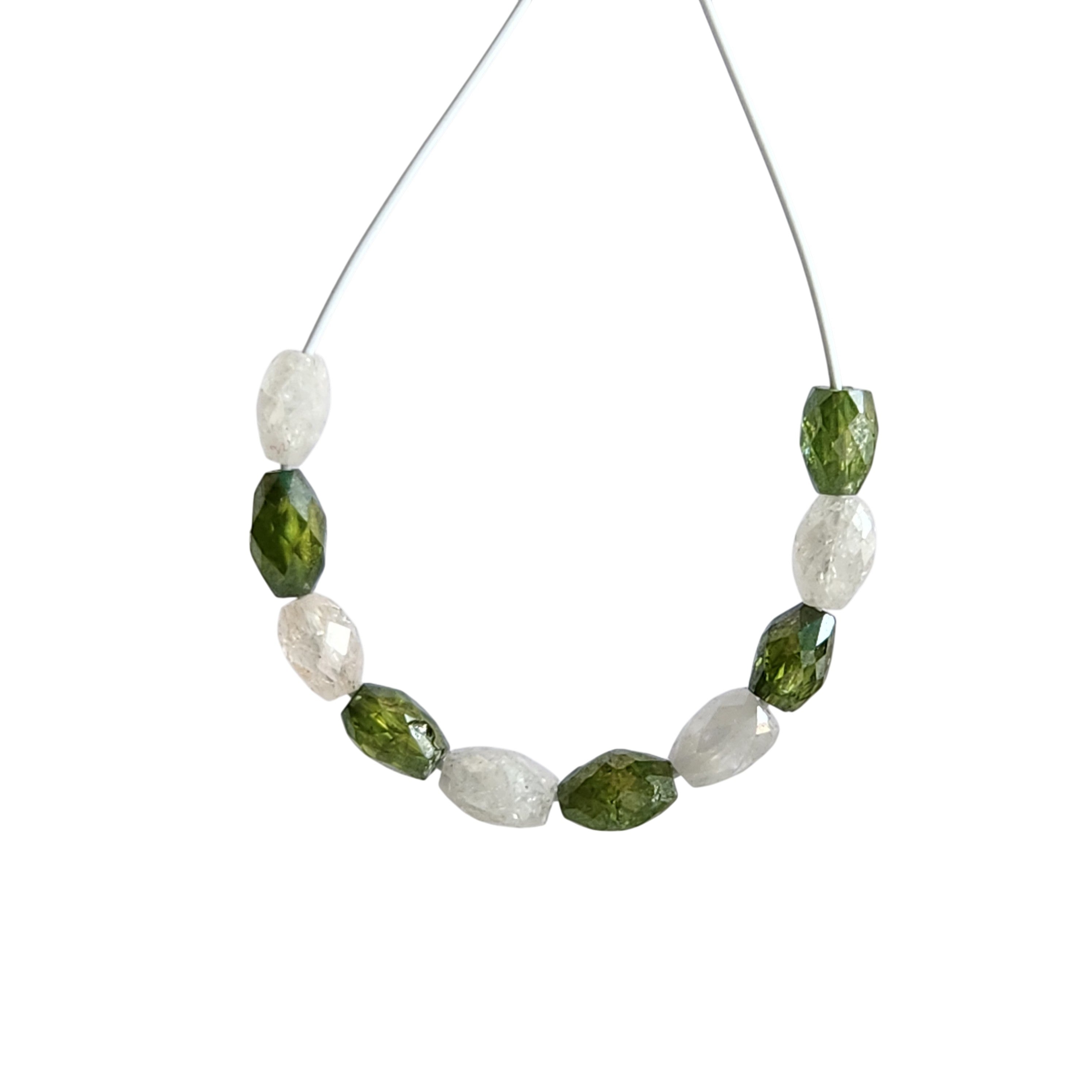 5.04 Ct Lot 3.00-4.00 MM Natural White Green Color Drums Loose Diamond Beads wt Drilled Hole for Necklace