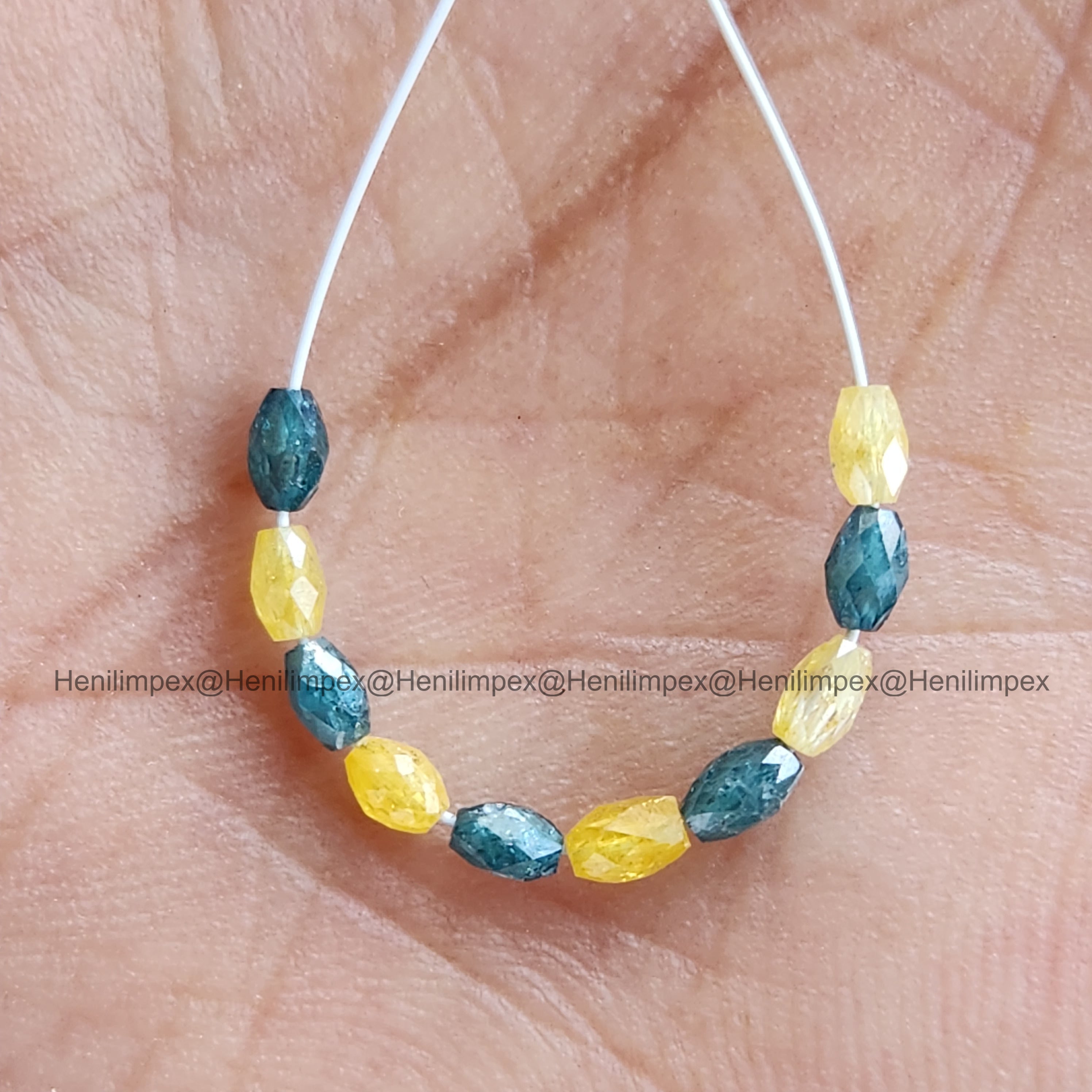 1.04 Ct 2.00-3.00 MM Natural Yellow Blue Color Drums Loose Diamond Beads wt Drilled Hole for Necklace