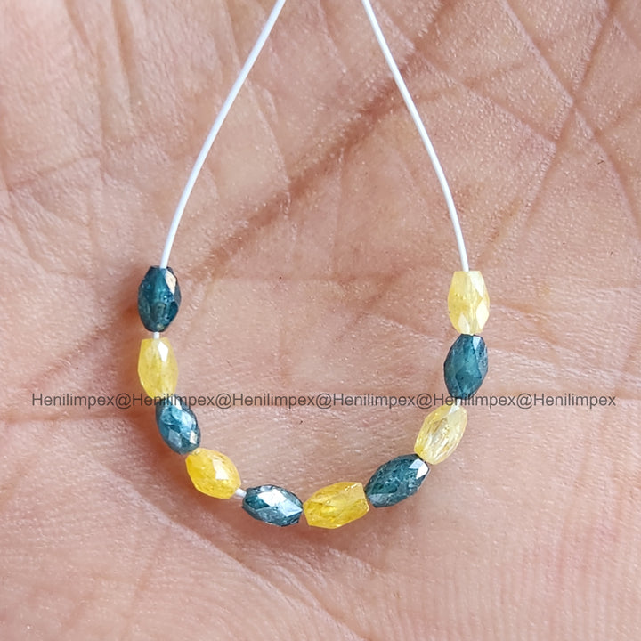 5.02 Ct 3.00-4.00 MM Natural Yellow Blue Color Drums Loose Diamond Beads wt Drilled Hole for Necklace
