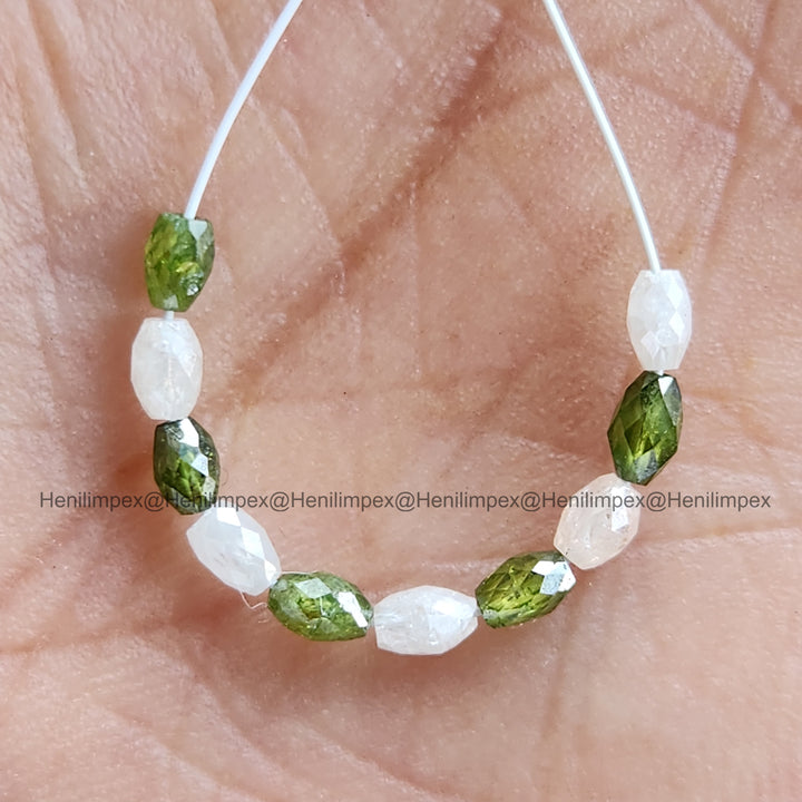 5.04 Ct Lot 3.00-4.00 MM Natural White Green Color Drums Loose Diamond Beads wt Drilled Hole for Necklace