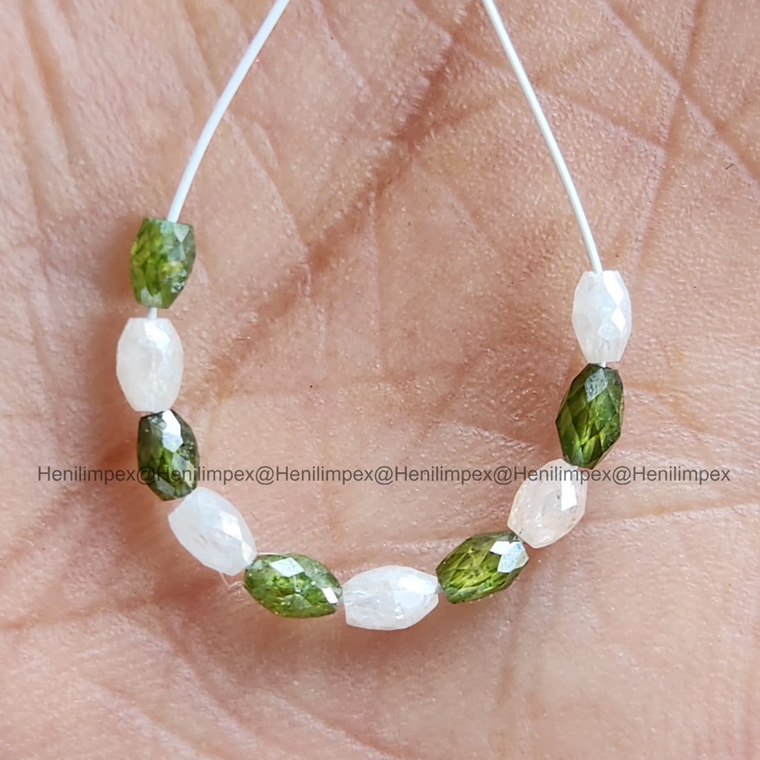 5.04 Ct Lot 3.00-4.00 MM Natural White Green Color Drums Loose Diamond Beads wt Drilled Hole for Necklace
