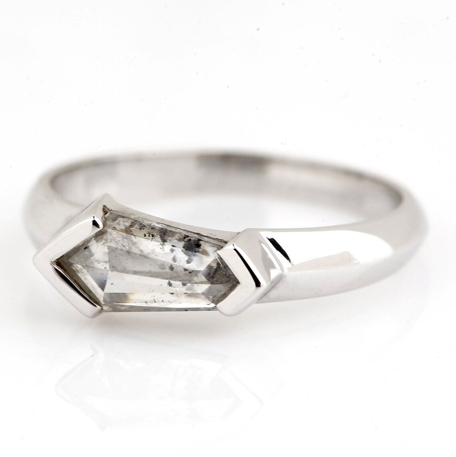 Salt and Pepper Diamond Ring, 14k Gold Engagement Ring, Natural Kite Gray Diamond Ring, Christmas Gift for Her