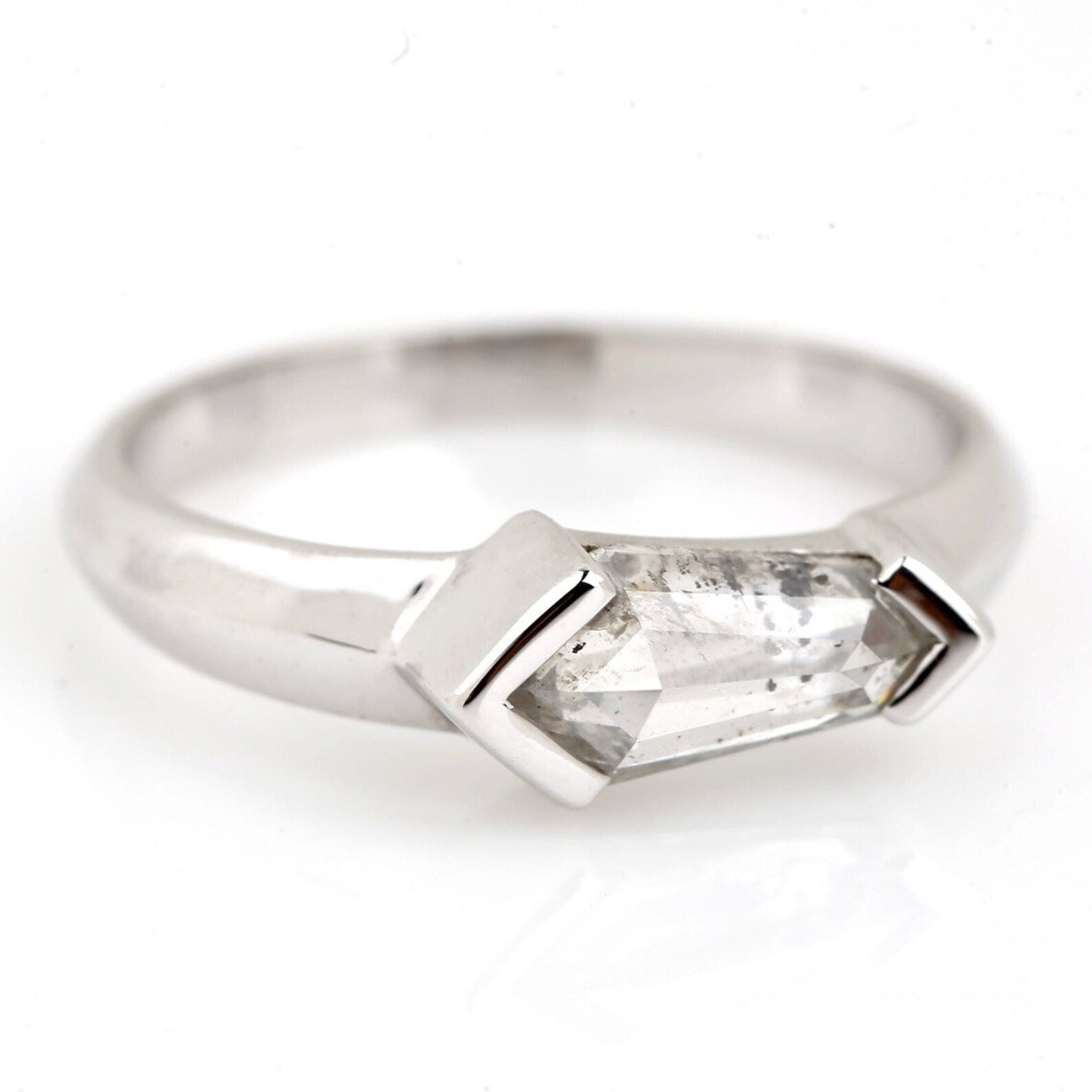 Salt and Pepper Diamond Ring, 14k Gold Engagement Ring, Natural Kite Gray Diamond Ring, Christmas Gift for Her