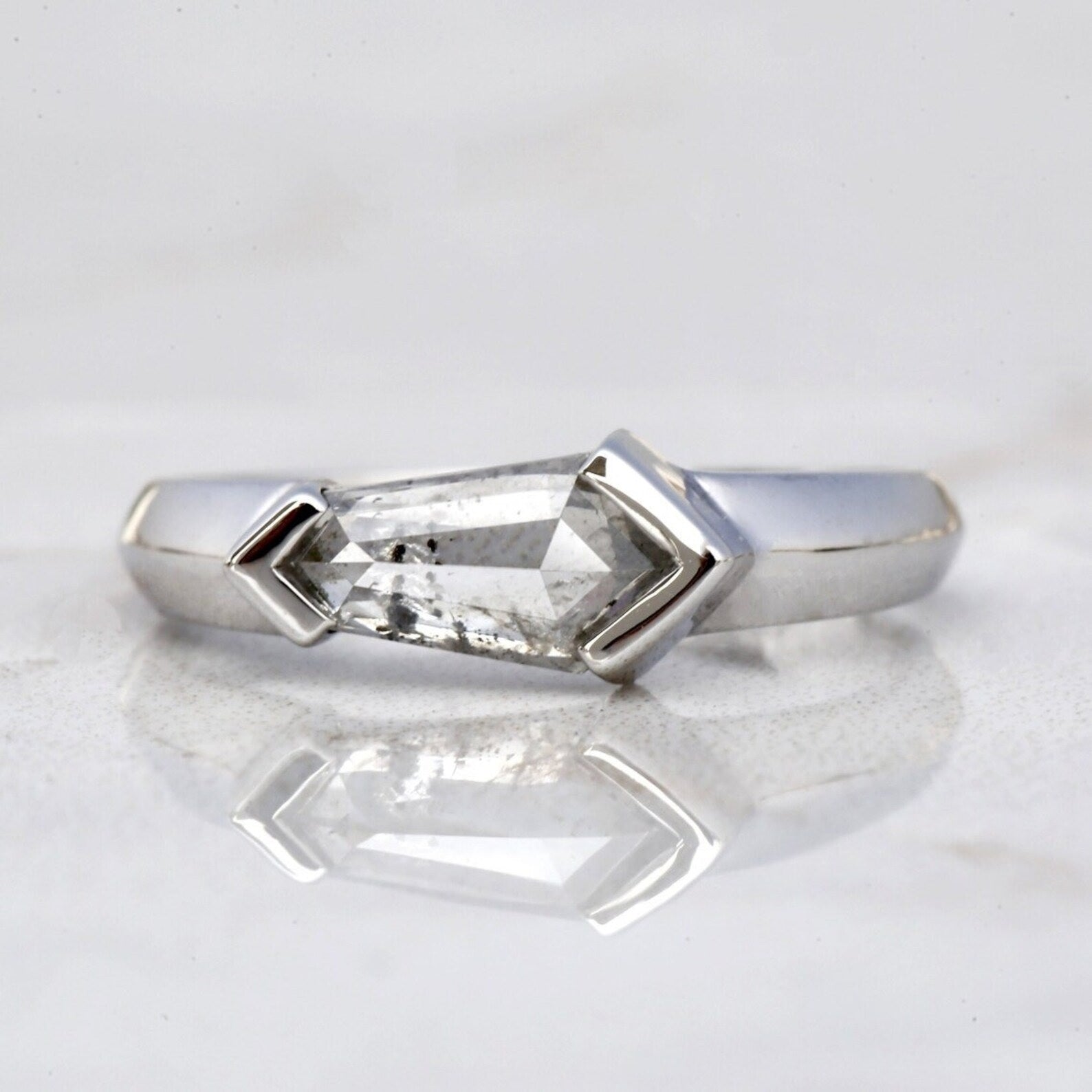Salt and Pepper Diamond Ring, 14k Gold Engagement Ring, Natural Kite Gray Diamond Ring, Christmas Gift for Her