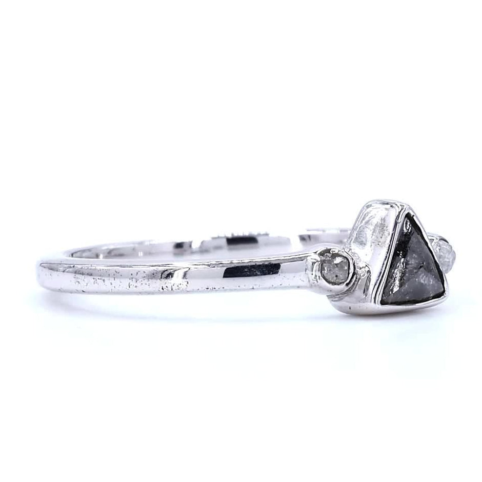 Raw Diamond Ring, 14K White Gold Engagement Ring, Natural Triangle Gray Rough Diamond Ring, Gift for Her