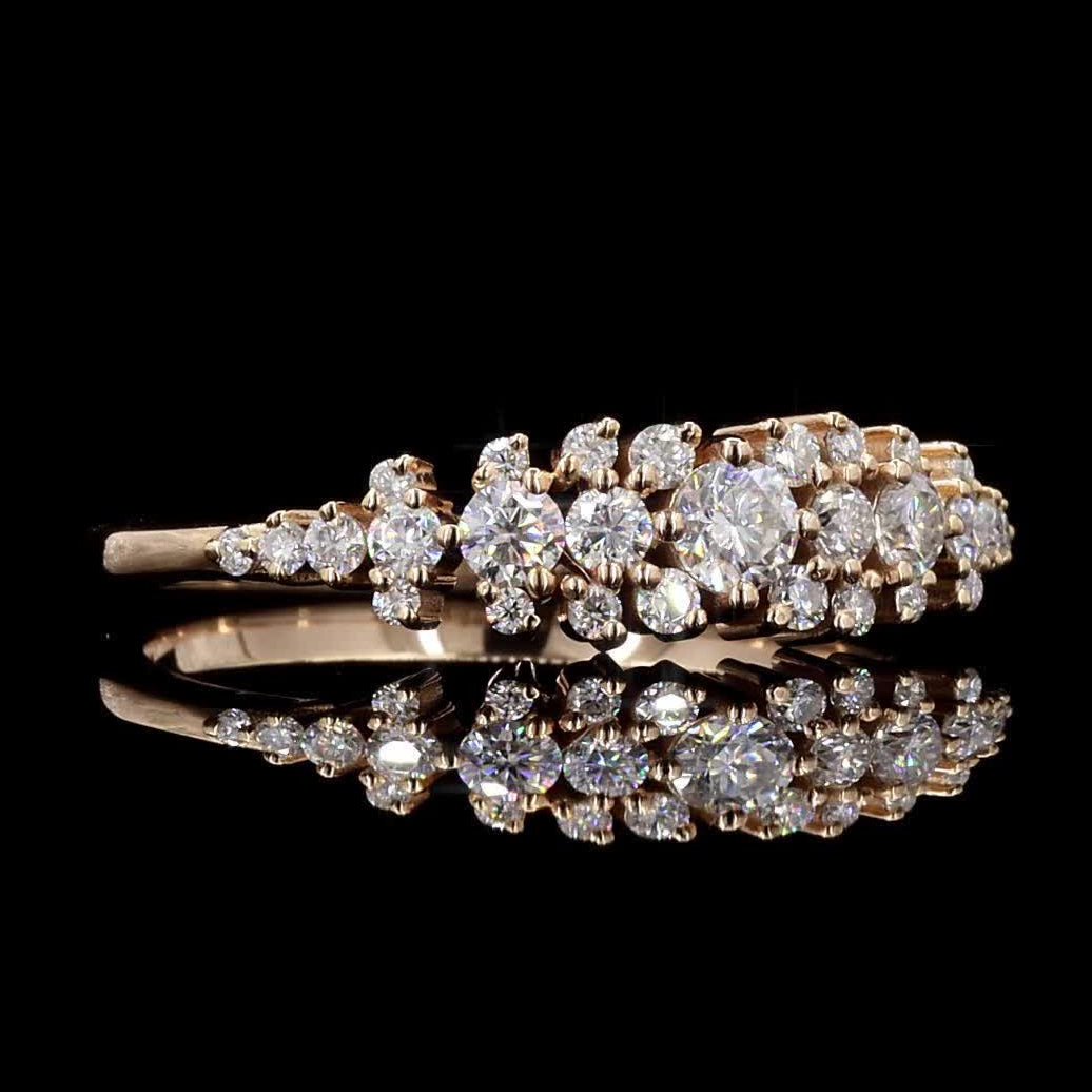 White Diamond Ring, 0.50 Ct 14k Gold Natural Round Diamond Dainty Ring, Unique Handmade Vintage Gold Jewelry, Cluster Ring, Gift for Her
