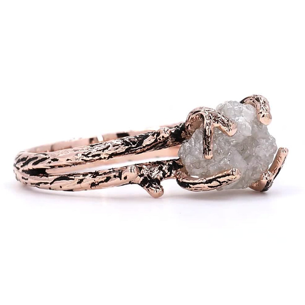 Snow White Raw Diamond Ring, 14K Gold Engagement Ring, Natural Rough Diamond Twing Ring, Handmade Gift for Her