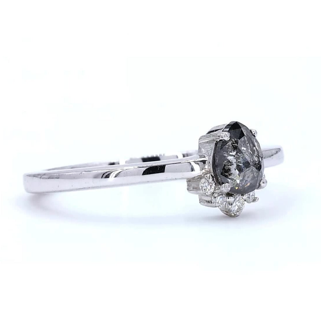 Salt and Pepper Diamond Ring, 14K Gold Engagement Ring, Natural Pear Gray Diamond Wedding Ring, Gift for Women