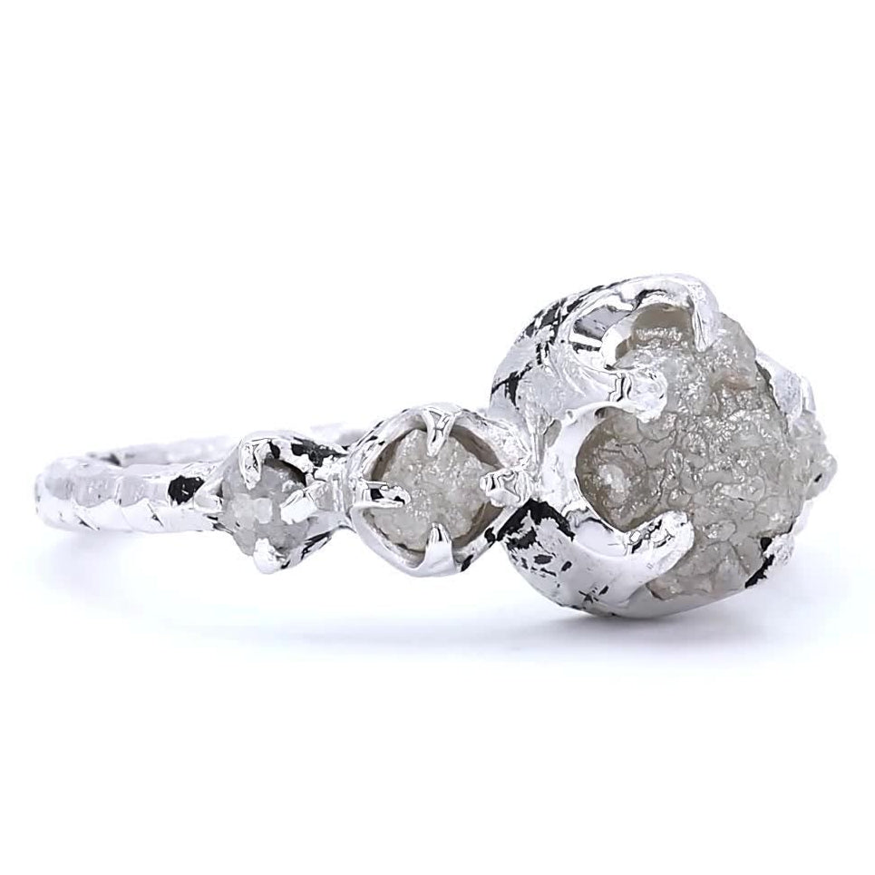Raw Diamond Ring 14K Gold Engagement Ring, Natural Roundish Gray Rough Diamond Ring, Handmade Gift for Her