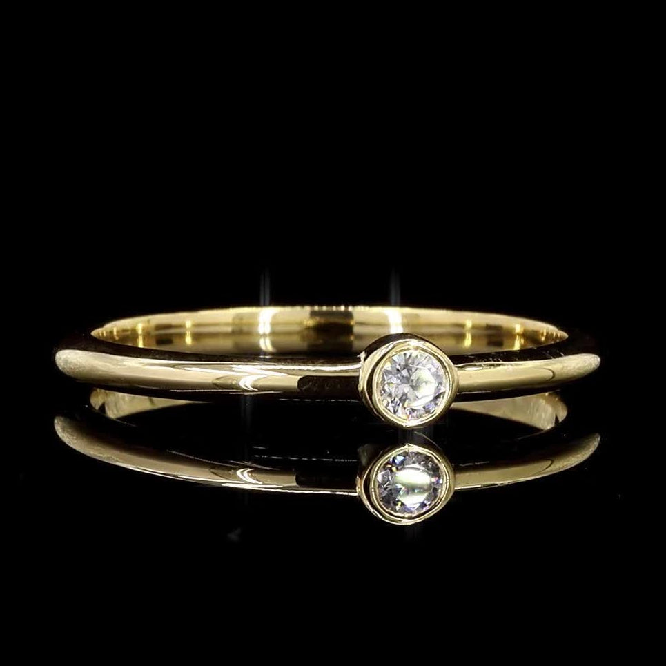White Diamond Band, Natural Round Diamond 14k Gold Bezel Engagement Ring, Gift for Her