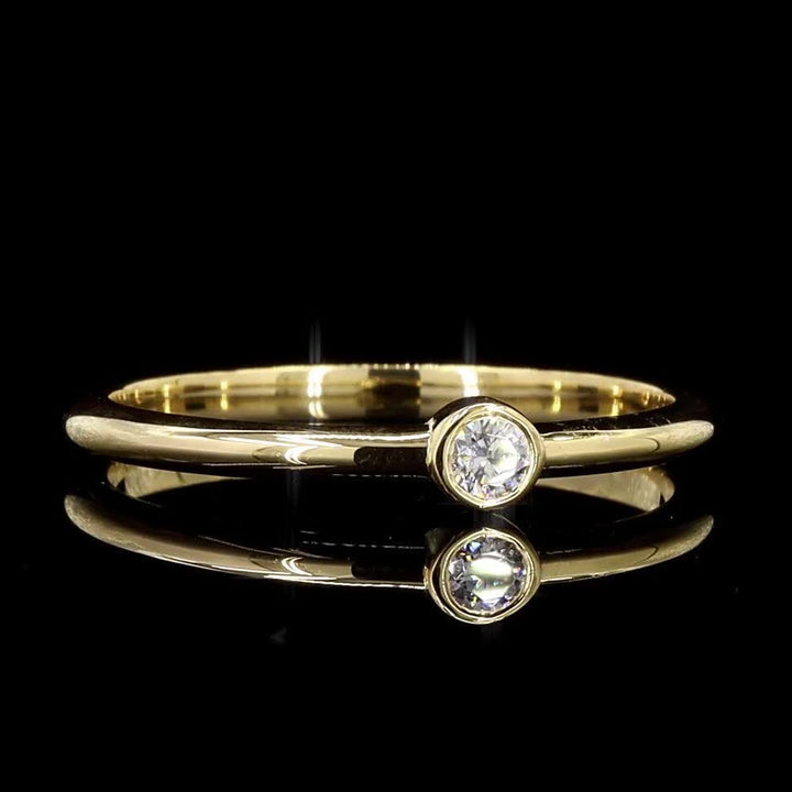 White Diamond Band, Natural Round Diamond 14k Gold Bezel Engagement Ring, Gift for Her