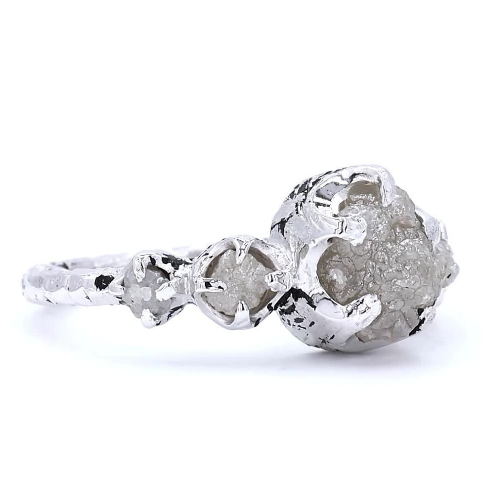 Raw Diamond Ring 14K Gold Engagement Ring, Natural Roundish Gray Rough Diamond Ring, Handmade Gift for Her