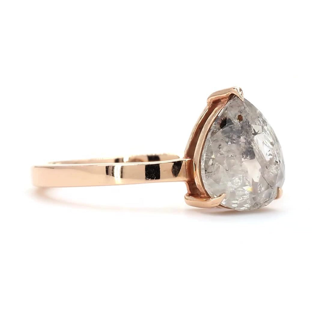2.43 Ct Salt and Pepper Diamond Ring, 14k Gold Pear Engagement Ring, Natural Gray Diamond Ring, Gift for Her
