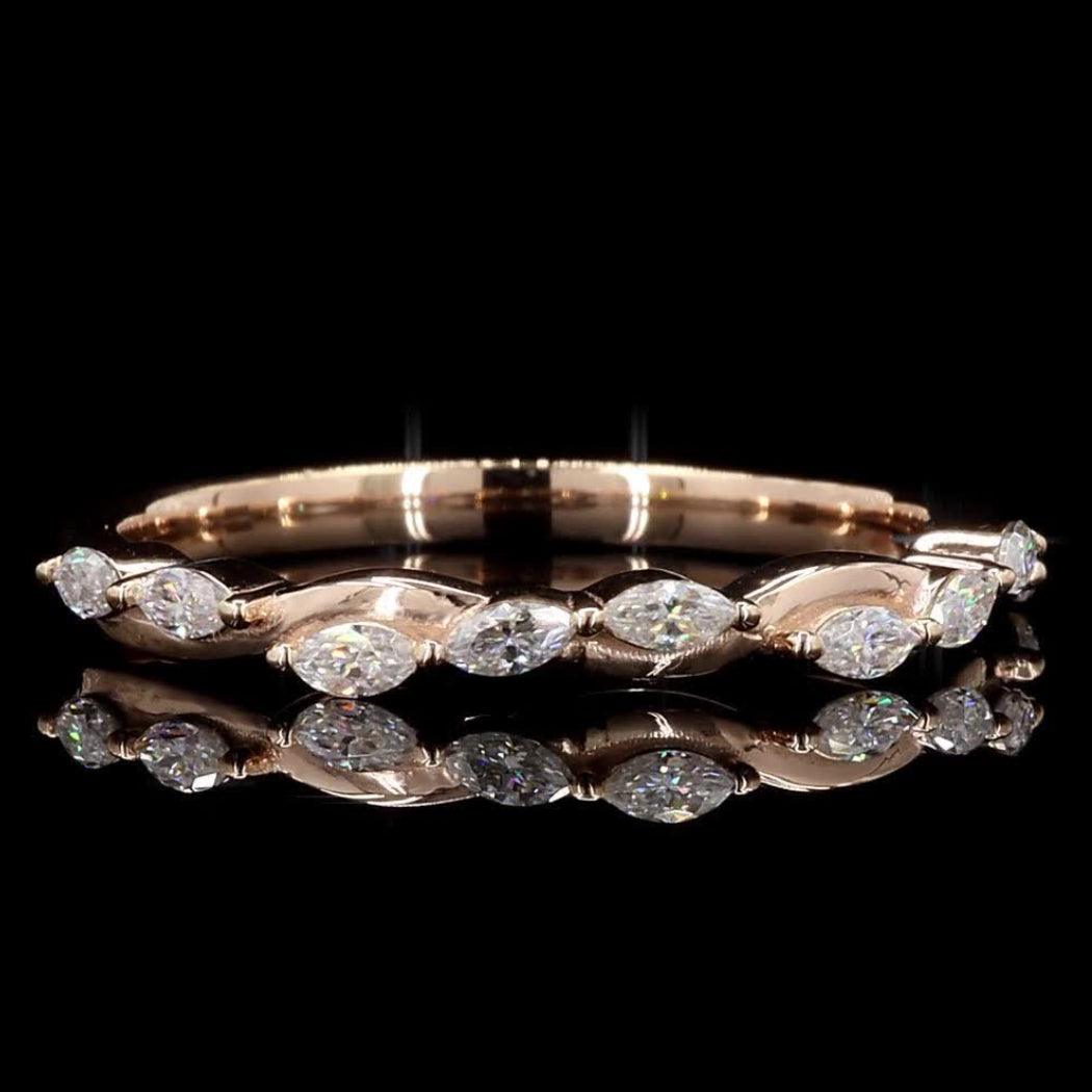 White Diamond Band, 14k Gold Natural Marquise Diamond Raw Ring, Unique Handmade Vintage Gold Jewelry, Cluster Certified Ring, Gift for Women