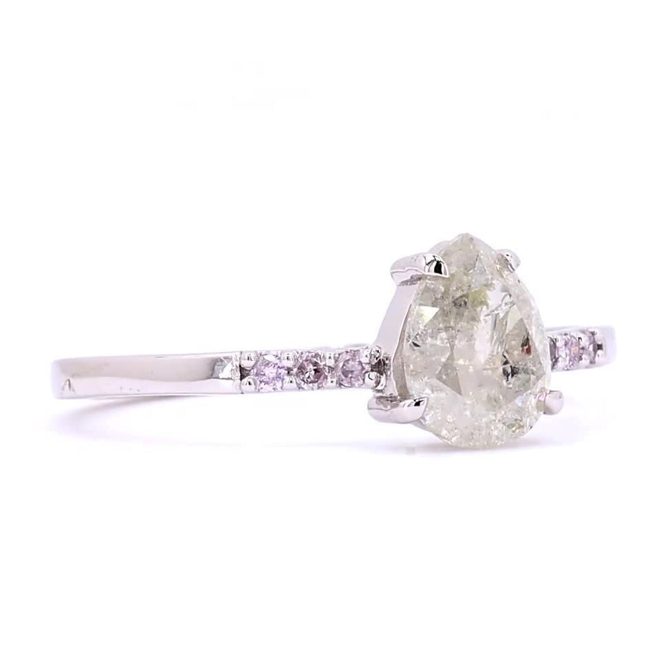 Salt and Pepper Diamond Ring, 14K Gold Engagement Ring, Natural Pear Gray Diamond Ring, Valentine Gift for Her