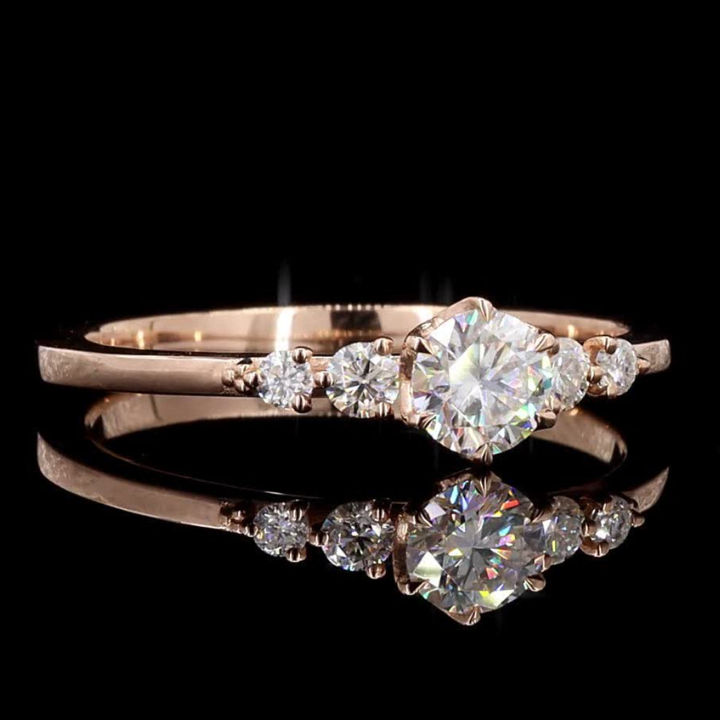 White Diamond Ring, 14k Gold Natural Round Diamond Ring, Handmade Vintage Gold Jewelry, Unique Ring, Gift for Her, Certified Diamond Ring
