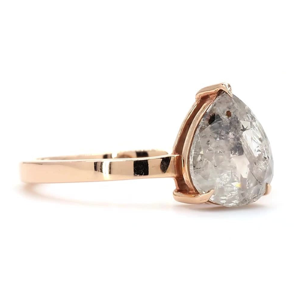 2.43 Ct Salt and Pepper Diamond Ring, 14k Gold Pear Engagement Ring, Natural Gray Diamond Ring, Gift for Her