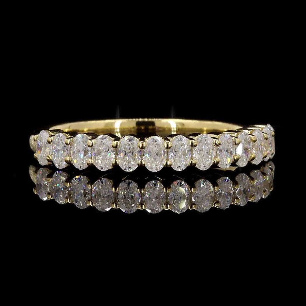 White Diamond Band, Natural Oval Diamond 14k Gold Engagement Ring, Gift for Her