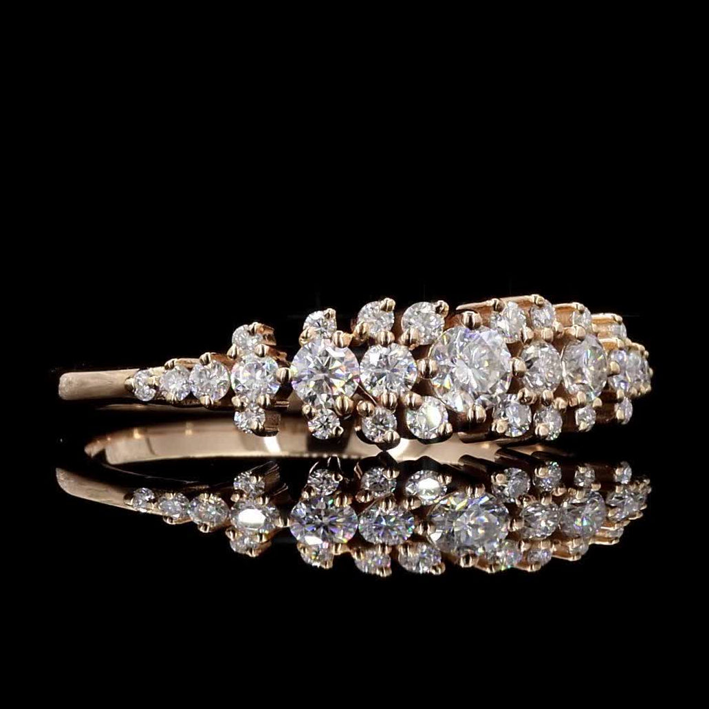 White Diamond Ring, 0.50 Ct 14k Gold Natural Round Diamond Dainty Ring, Unique Handmade Vintage Gold Jewelry, Cluster Ring, Gift for Her