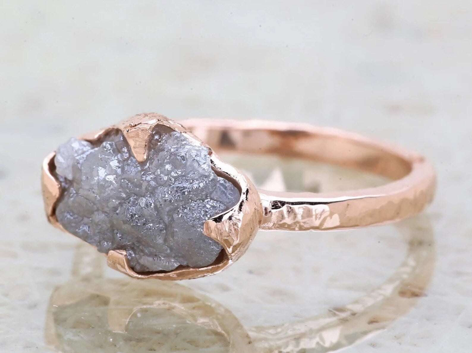 3.28 Ct Rough Diamond Ring 14K Gold Engagement Ring, Natural Gray Raw Diamond Ring, Christmas Gift for Her