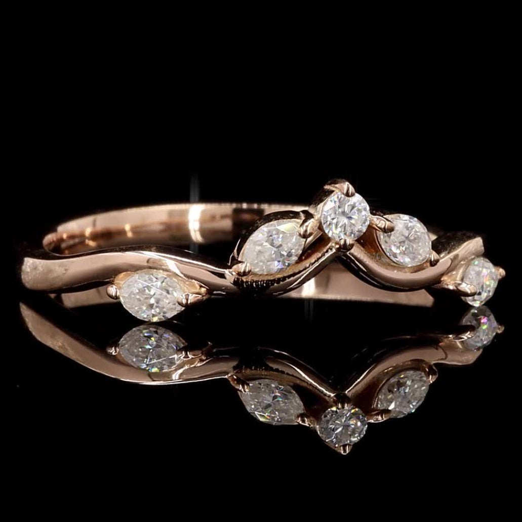14k Gold White Diamond Cluster Band, Natural Round Diamond Band, Handmade Rose Gold Jewelry, Rare Marquise Engagement Ring, Gift for Her