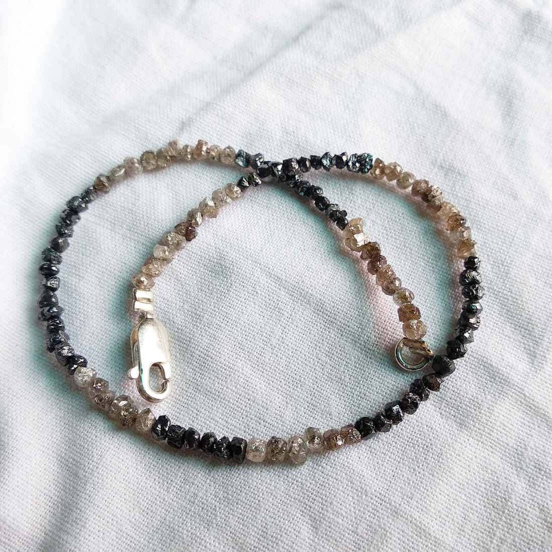 8.00 Cts 1.75 to 2.50 MM Natural Brown & Black Raw Rough Diamonds Beads 6.50" Bracelet wt Silver Clasp