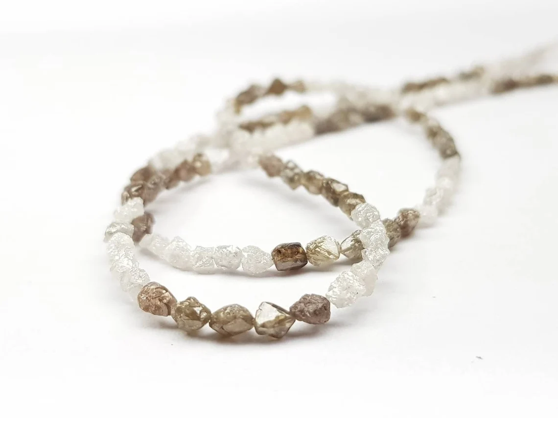 20.00 Ct Natural White Brown Color Long Drilled Rough Loose Diamonds Beads 16" Strand Necklace .Silver Clasp