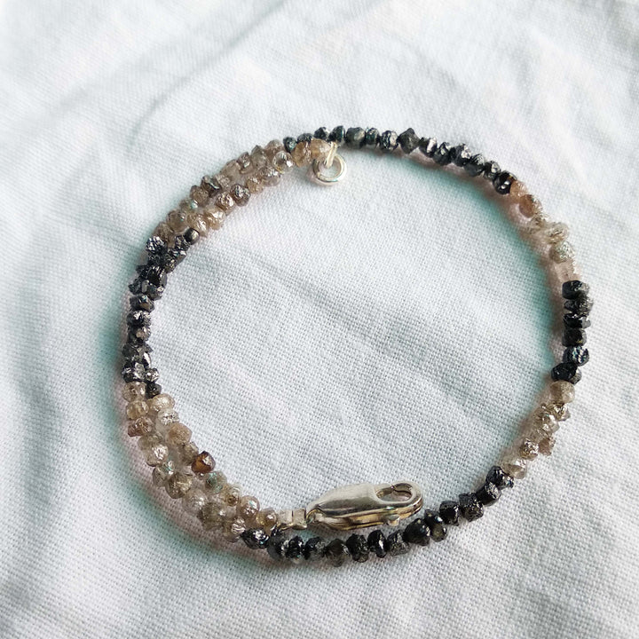 8.00 Cts 1.75 to 2.50 MM Natural Brown & Black Raw Rough Diamonds Beads 6.50" Bracelet wt Silver Clasp