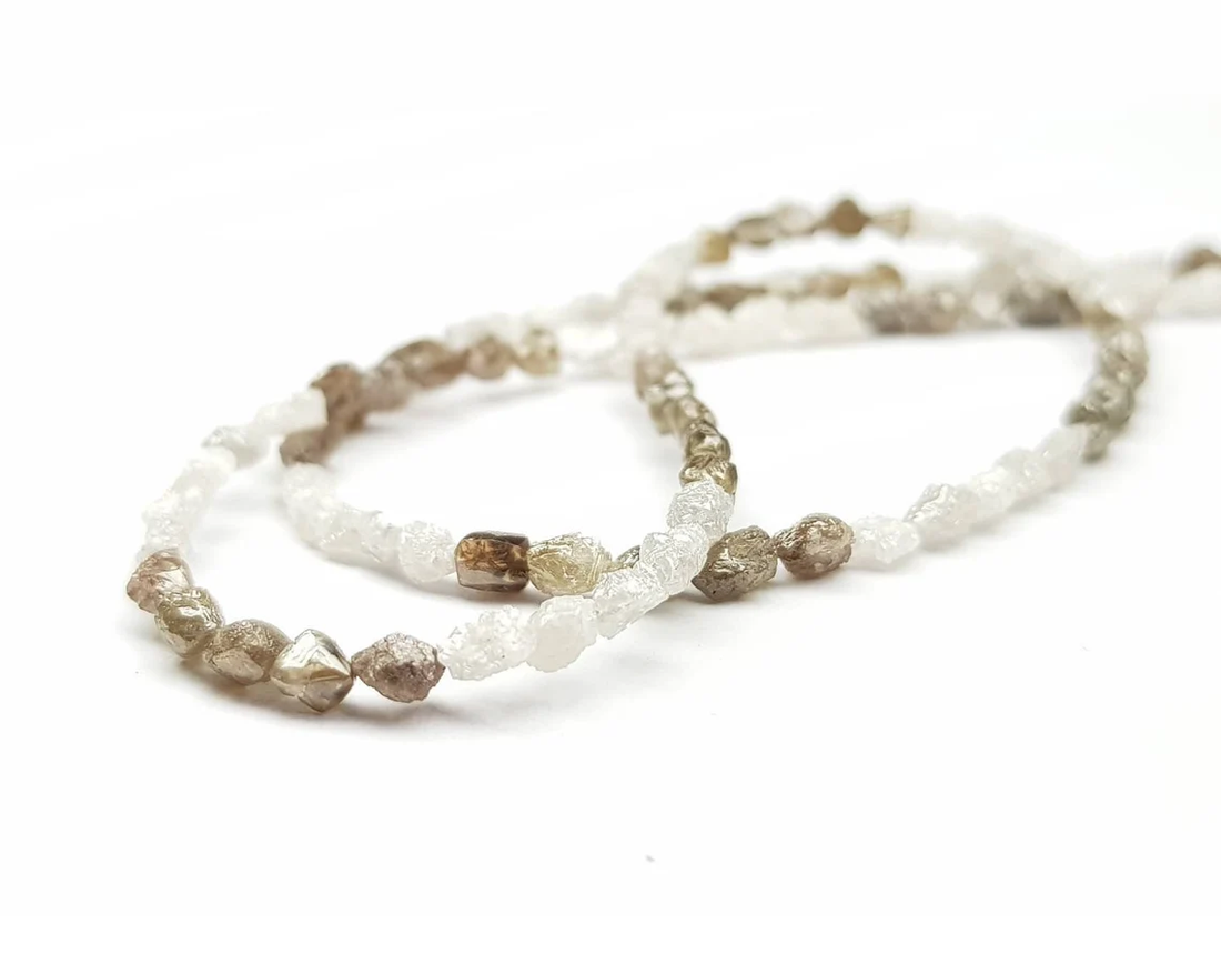 20.00 Ct Natural White Brown Color Long Drilled Rough Loose Diamonds Beads 16" Strand Necklace .Silver Clasp