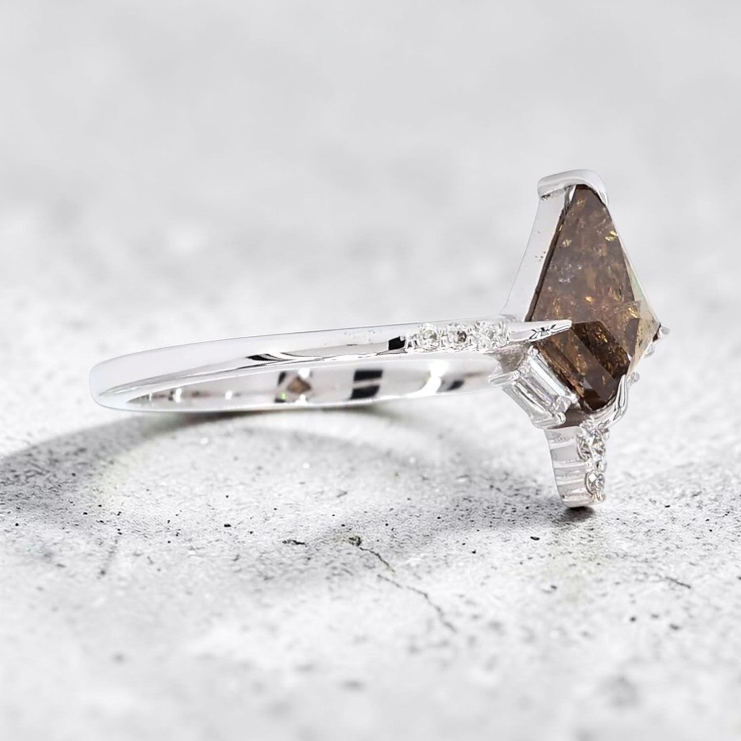 Salt and Pepper Diamond Ring, 14K Gold Engagement Ring, Natural Kite Brown Diamond Wedding Ring, Gift for Her