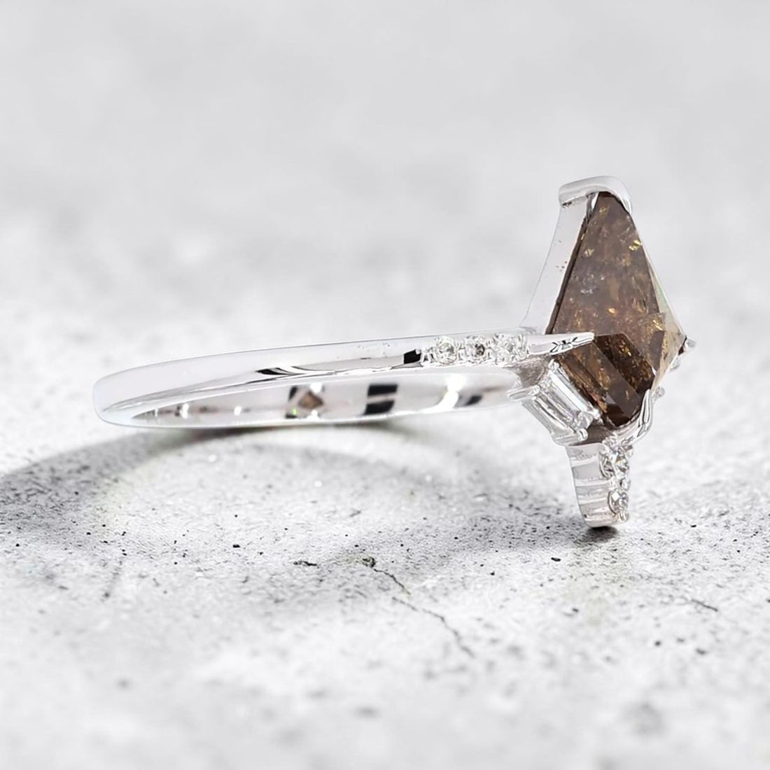 Salt and Pepper Diamond Ring, 14K Gold Engagement Ring, Natural Kite Brown Diamond Wedding Ring, Gift for Her