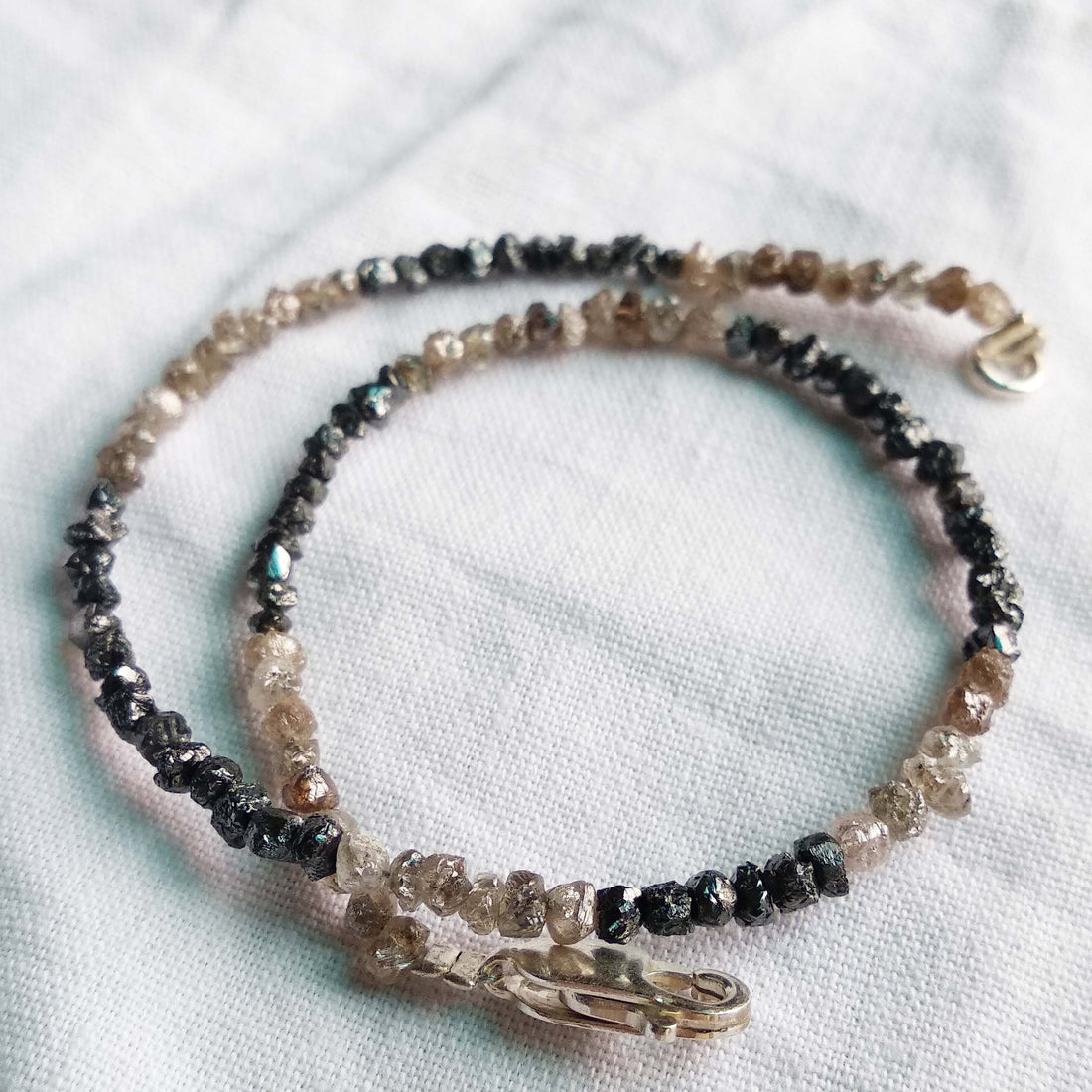 8.00 Cts 1.75 to 2.50 MM Natural Brown & Black Raw Rough Diamonds Beads 6.50" Bracelet wt Silver Clasp