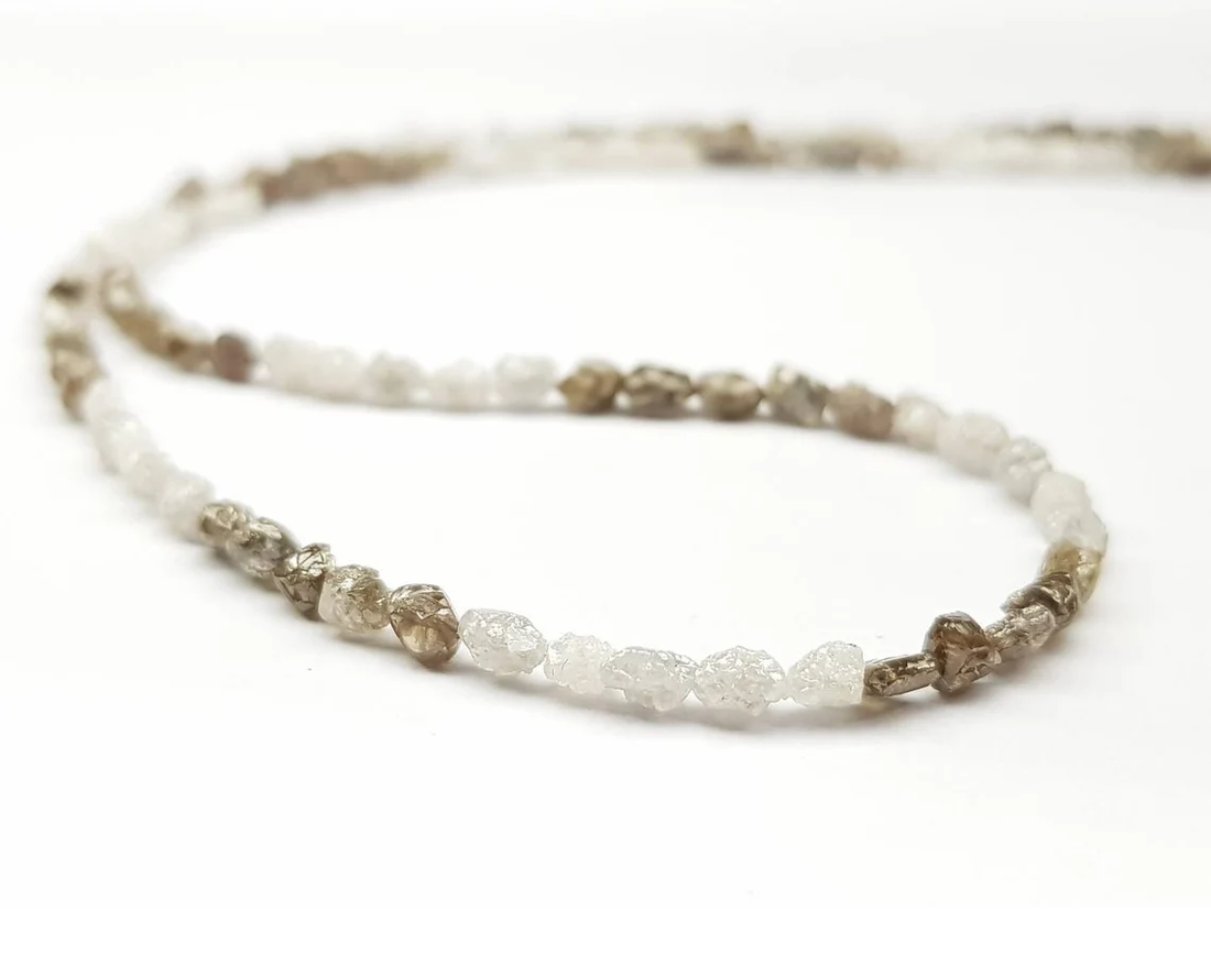 20.00 Ct Natural White Brown Color Long Drilled Rough Loose Diamonds Beads 16" Strand Necklace .Silver Clasp