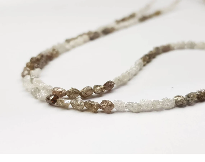 20.00 Ct Natural White Brown Color Long Drilled Rough Loose Diamonds Beads 16" Strand Necklace .Silver Clasp