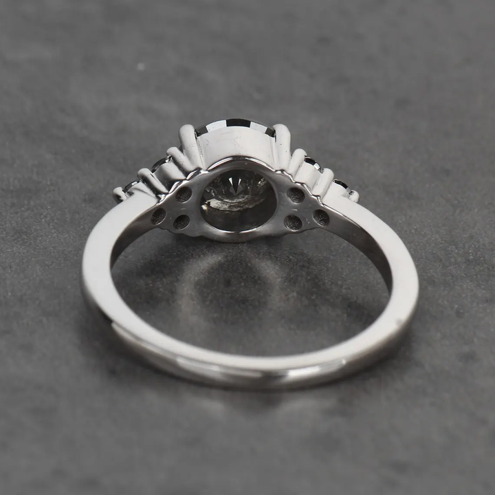 Salt and Pepper Diamond Ring, 14K Gold Engagement Ring, Round Gray Diamond Ring, Gift for Her