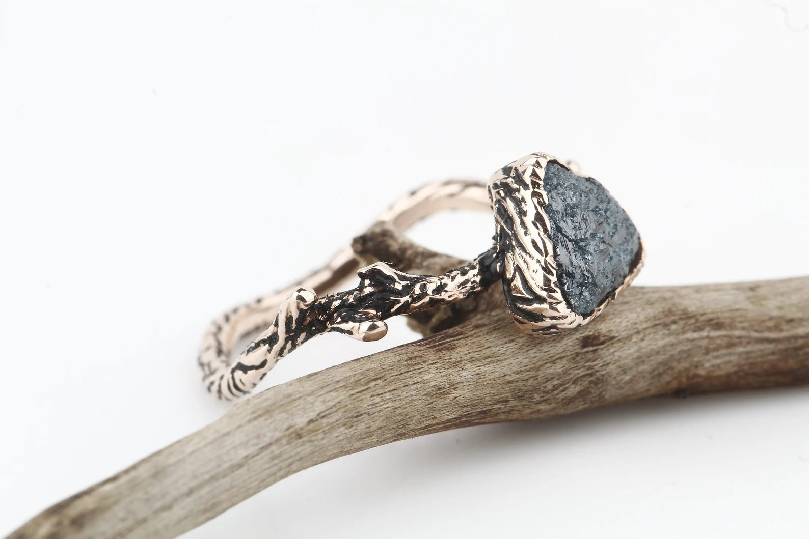 Rough Diamond Ring 14K Gold Engagement Ring, Natural Blue Trillion Diamond Ring, Gift for Her