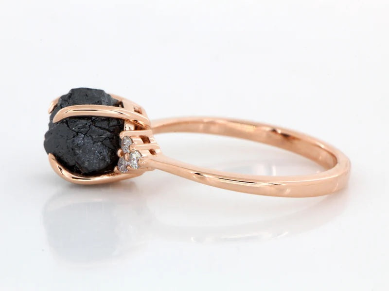 Raw Diamond Ring, 14K Gold Anniversary Ring, Natural Black Rough Diamond Engagement Ring, Christmas Gift for Her